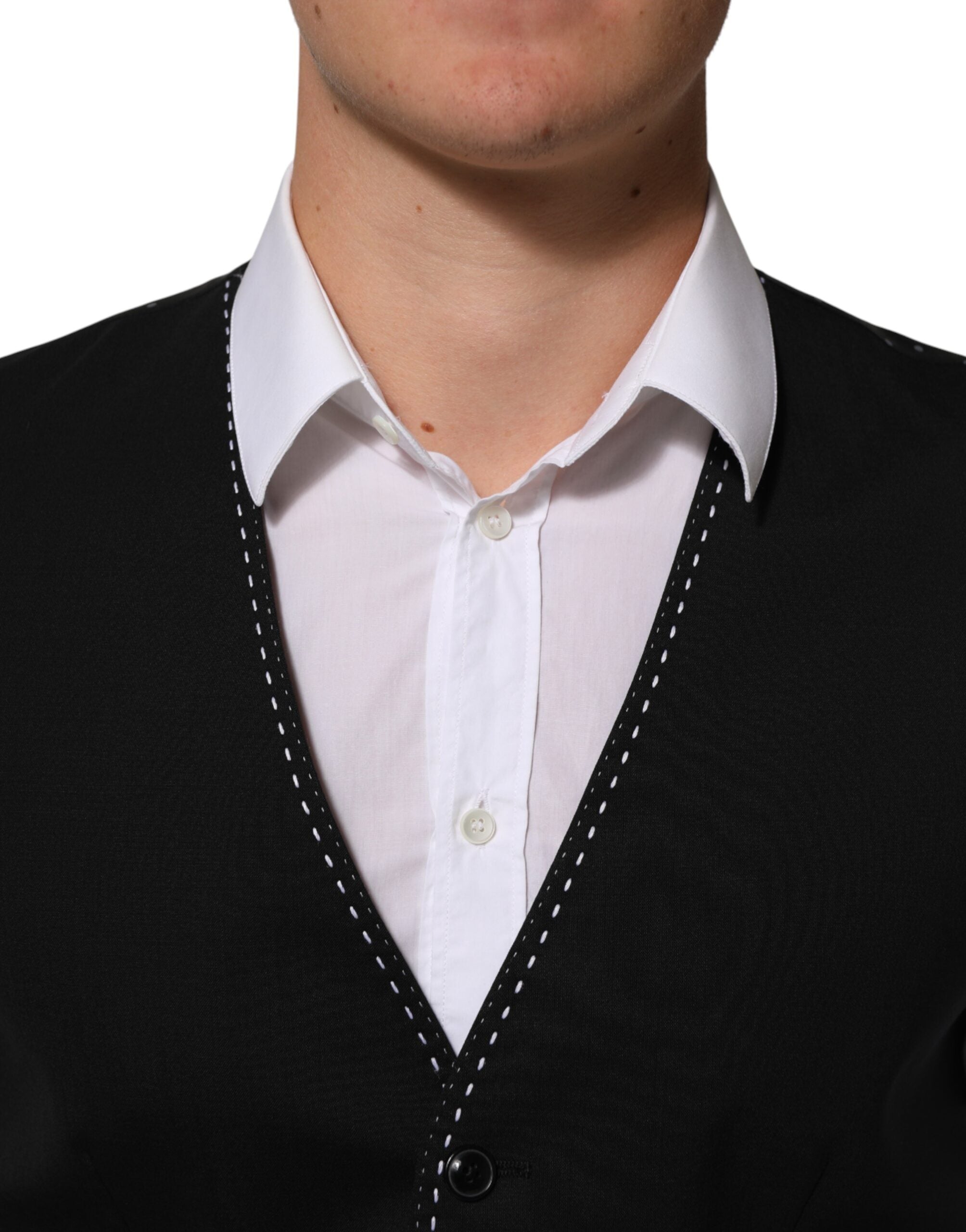 Dolce & Gabbana Black Wool Dress Formal Men Waistcoat Men's Vest
