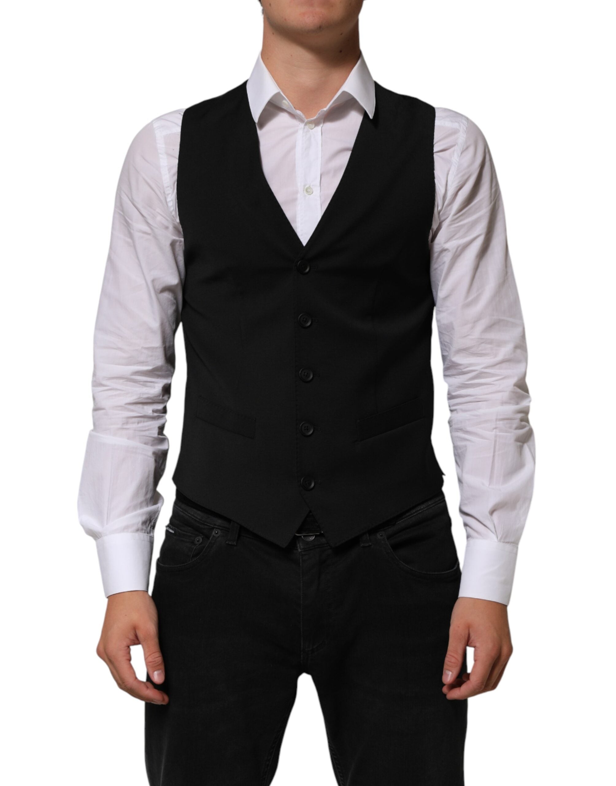 Dolce & Gabbana Black Polyester Dress Formal Waistcoat Men's Vest