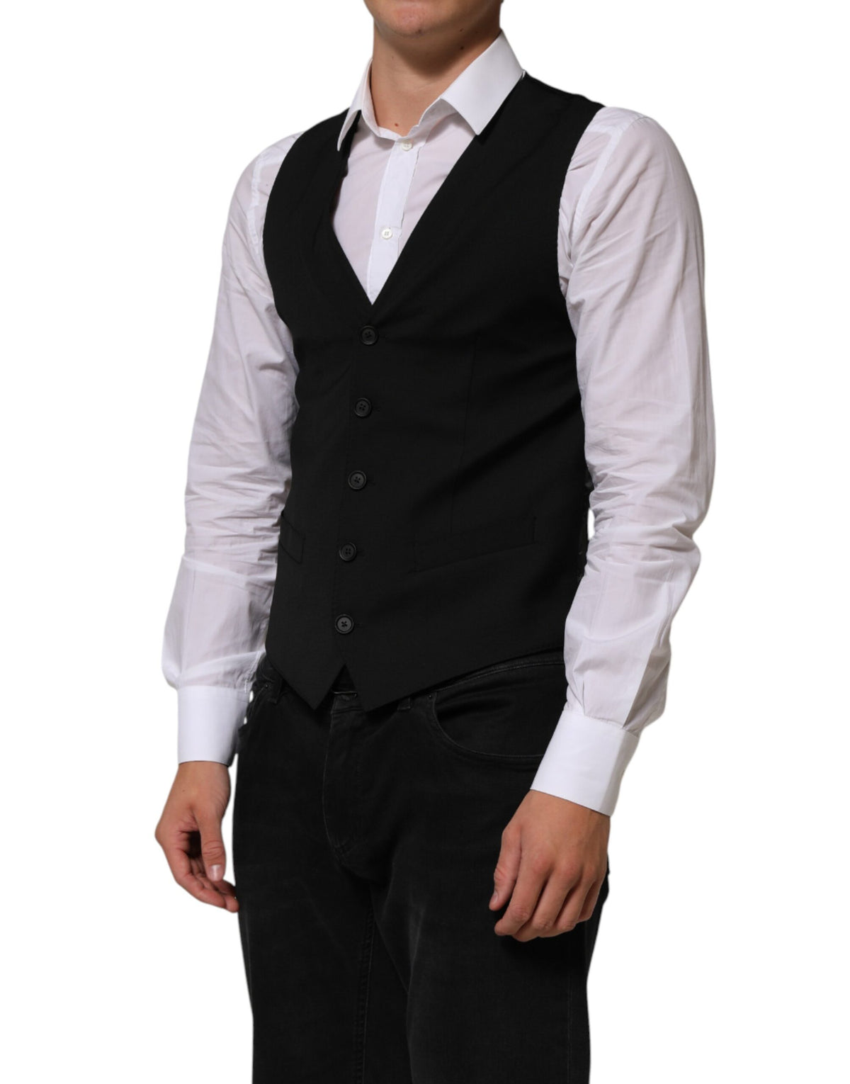 Dolce & Gabbana Black Polyester Dress Formal Waistcoat Men's Vest