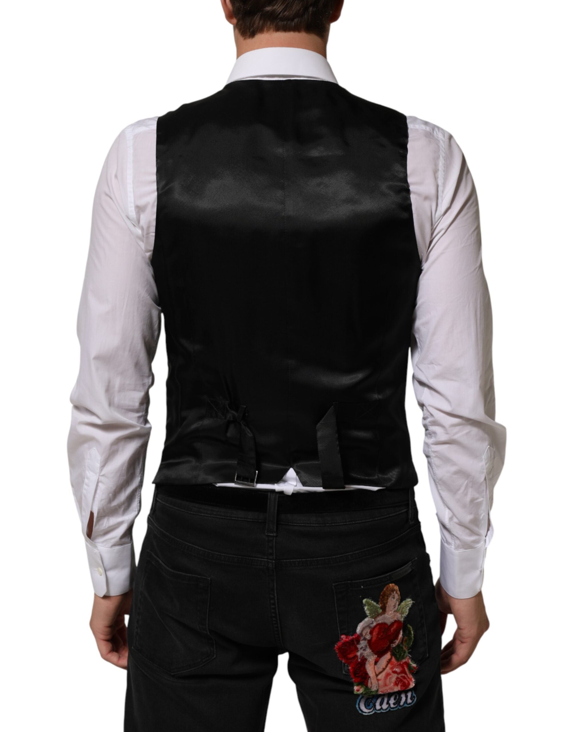 Dolce & Gabbana Black Polyester Dress Formal Waistcoat Men's Vest