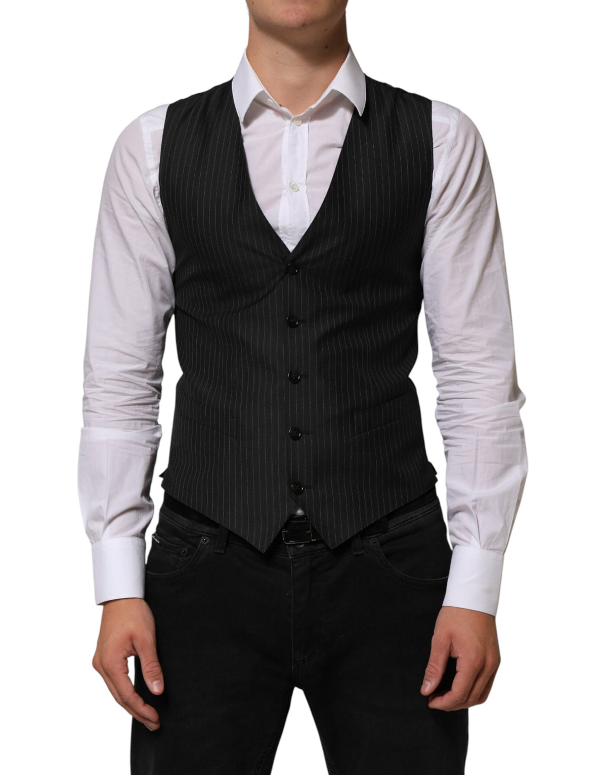 Dolce & Gabbana Black Wool Men Dress Formal Waistcoat Men's Vest