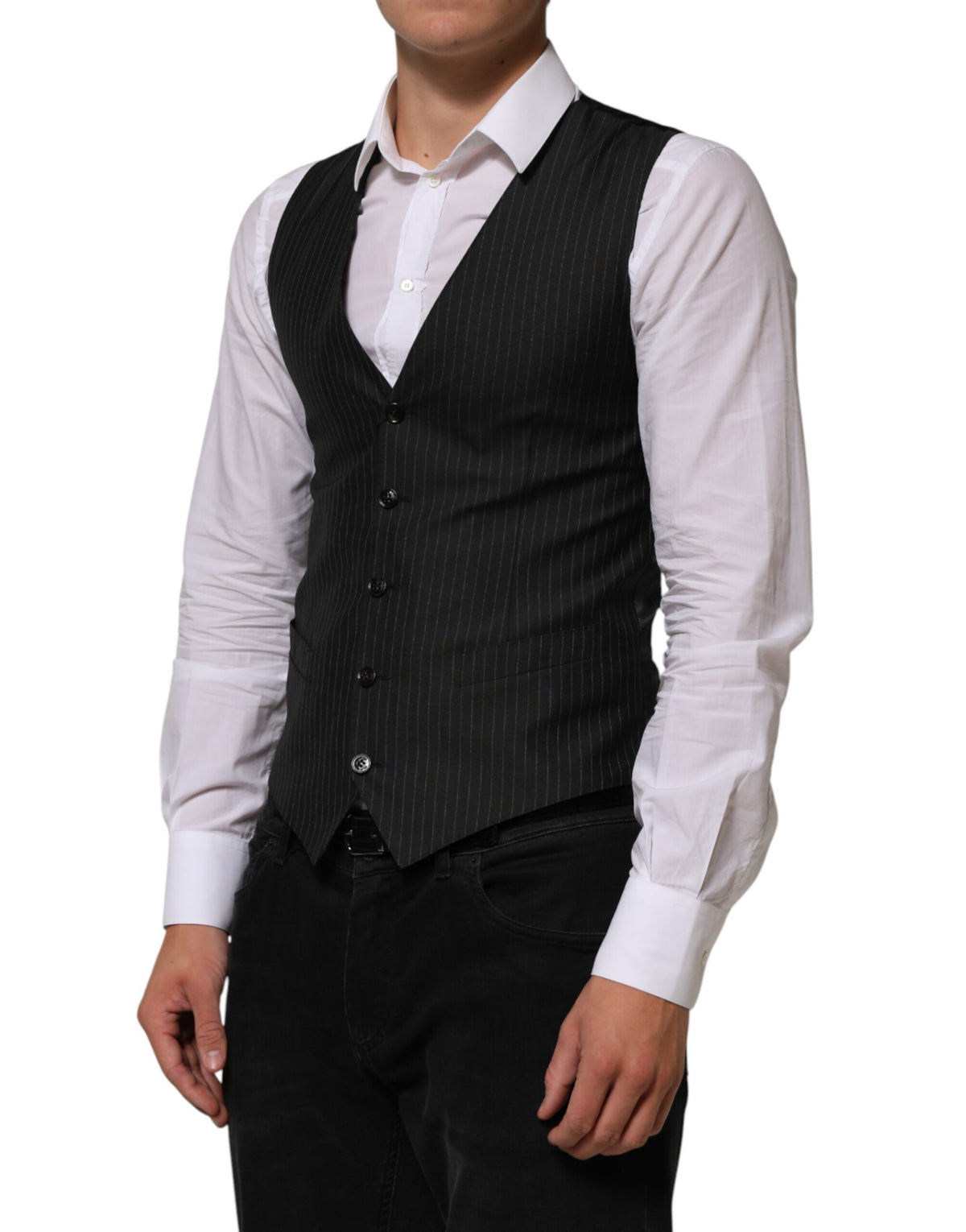 Dolce & Gabbana Black Wool Men Dress Formal Waistcoat Men's Vest