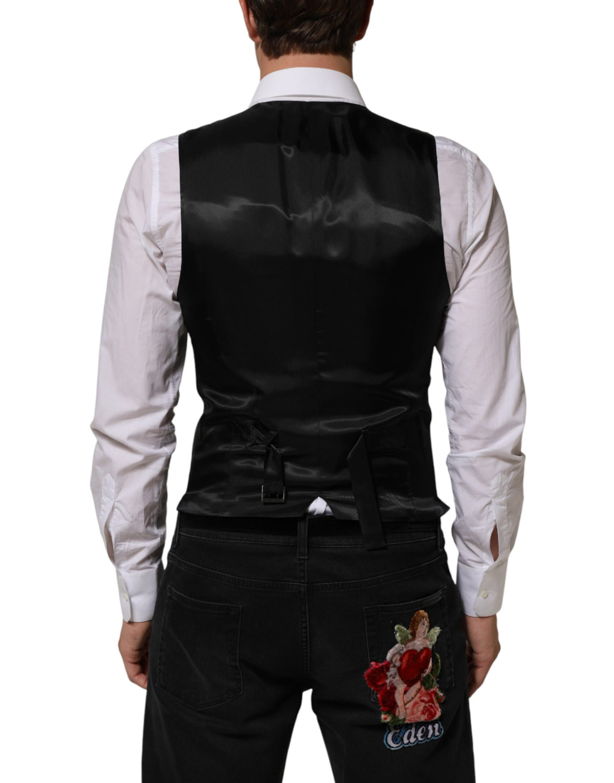 Dolce & Gabbana Black Wool Men Dress Formal Waistcoat Men's Vest