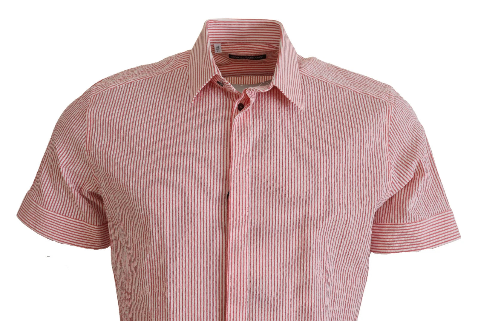 Dolce & Gabbana Red White Striped Cotton Short Sleeve Men's Shirt
