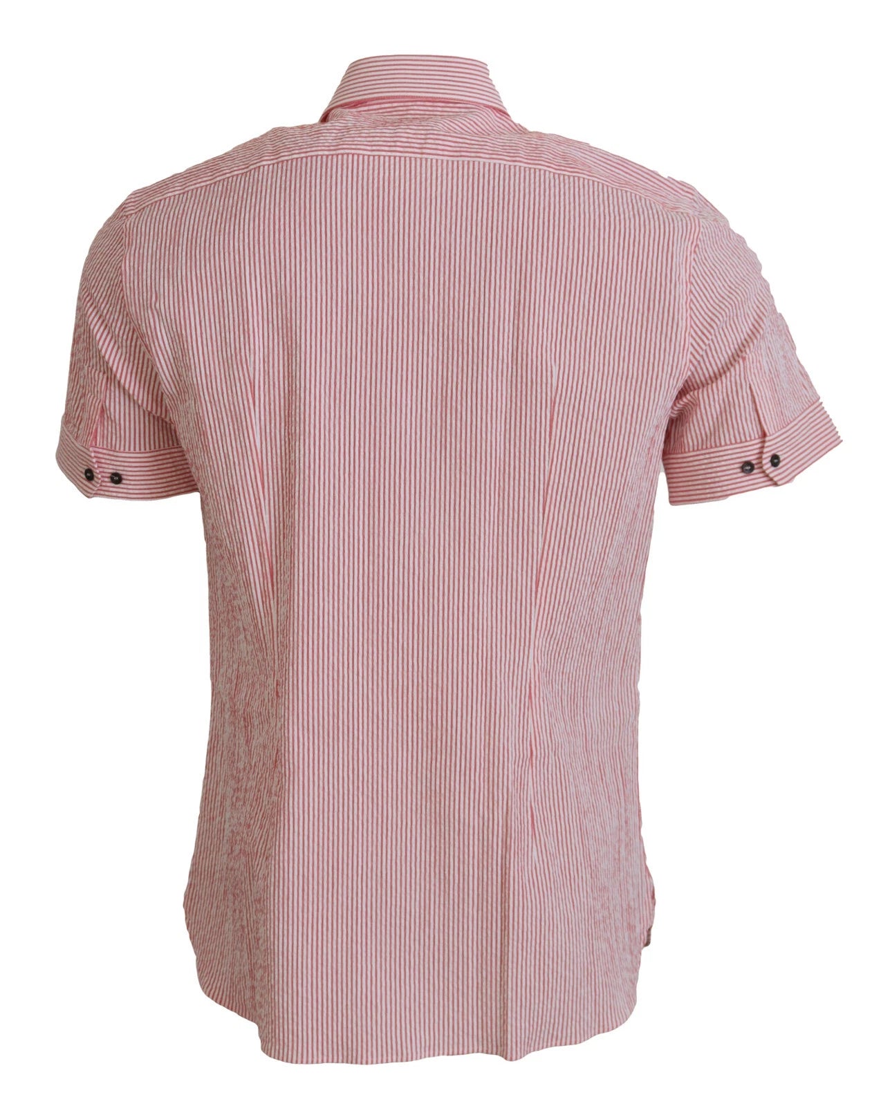 Dolce & Gabbana Red White Striped Cotton Short Sleeve Men's Shirt