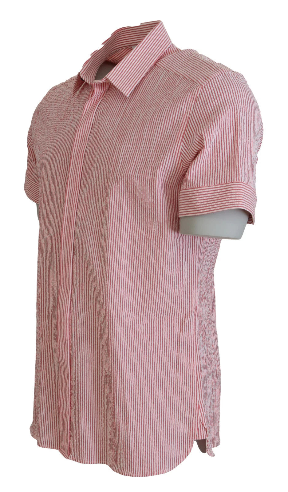 Dolce & Gabbana Red White Striped Cotton Short Sleeve Men's Shirt