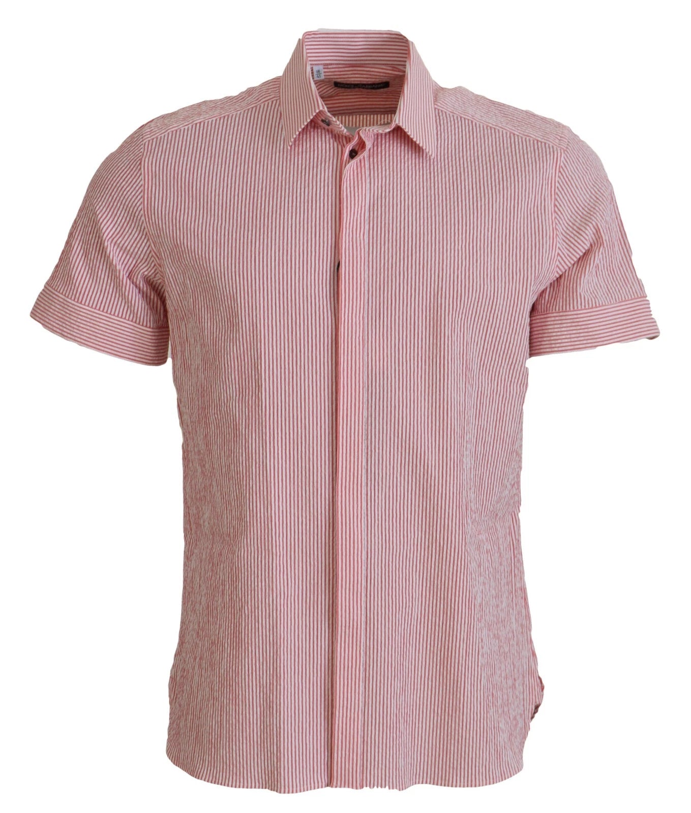 Dolce & Gabbana Red White Striped Cotton Short Sleeve Men's Shirt