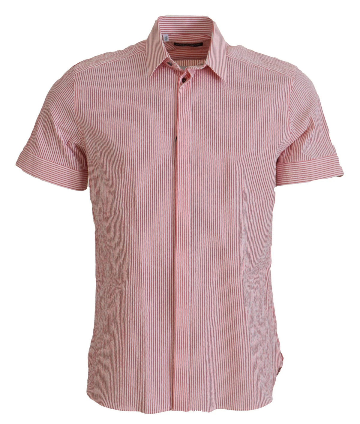 Dolce & Gabbana Red White Striped Cotton Short Sleeve Men's Shirt