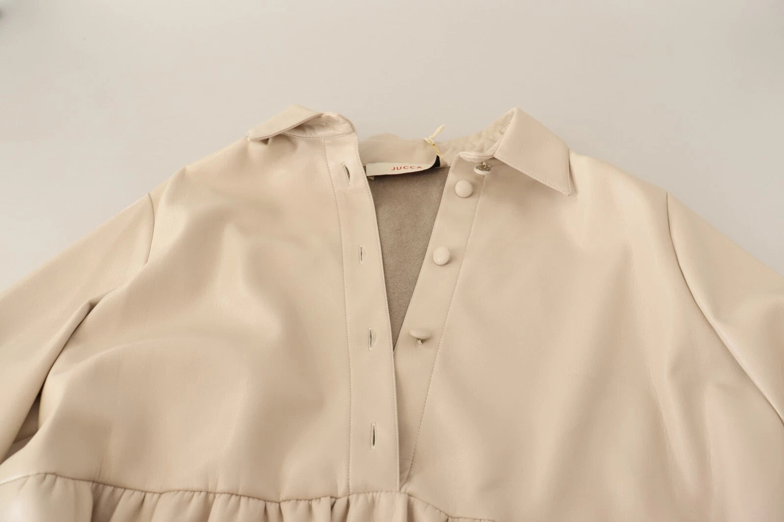 Jucca Leather Beige Long Sleeves Collared A-line Mini Women's Dress (Pre-Owned)