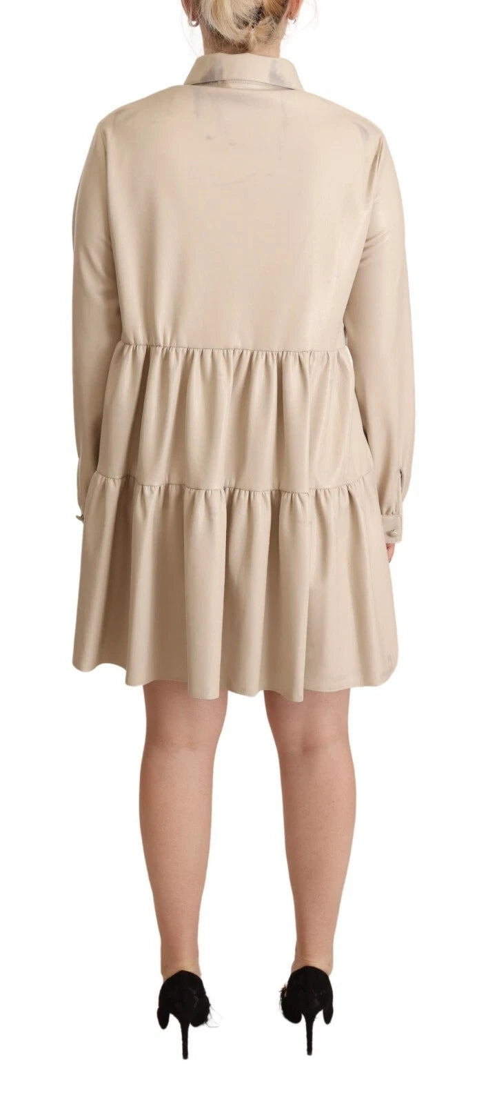 Jucca Leather Beige Long Sleeves Collared A-line Mini Women's Dress (Pre-Owned)