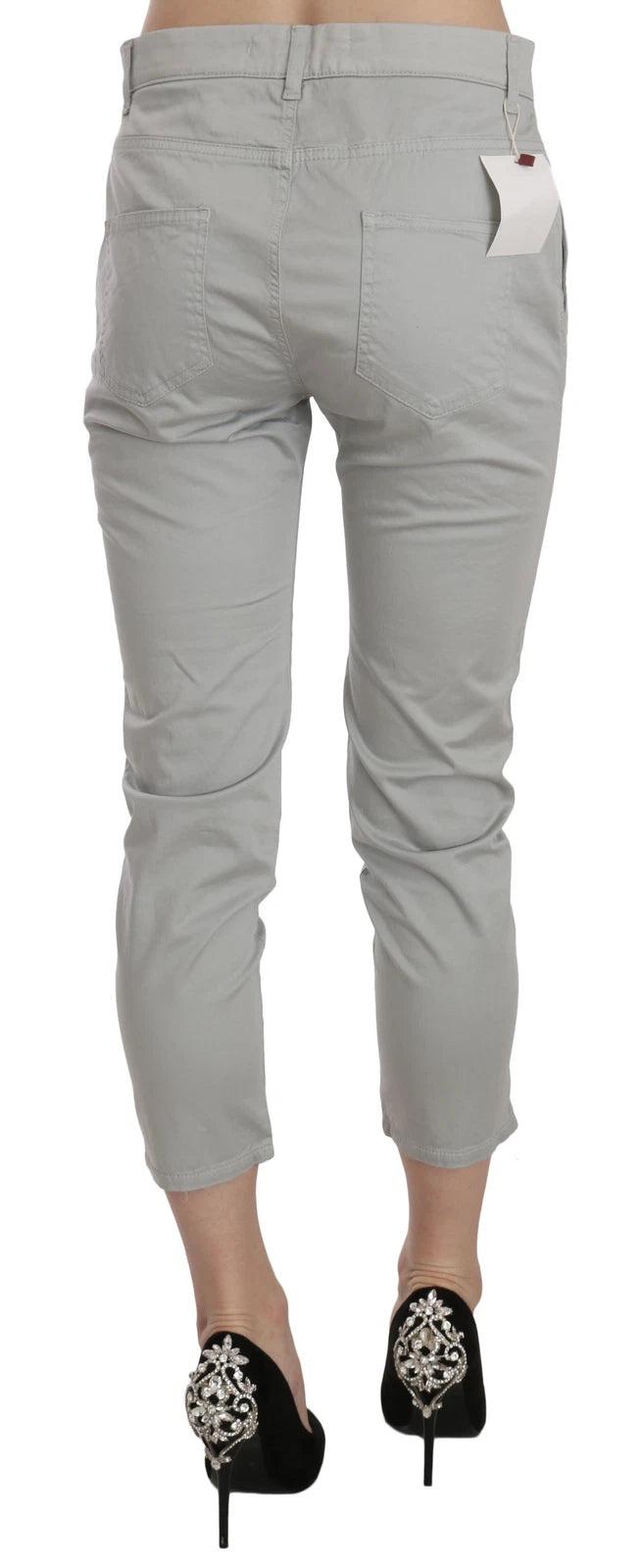 Jucca Cotton Gray High Waist Skinny Cropped Trousers Women's Pants