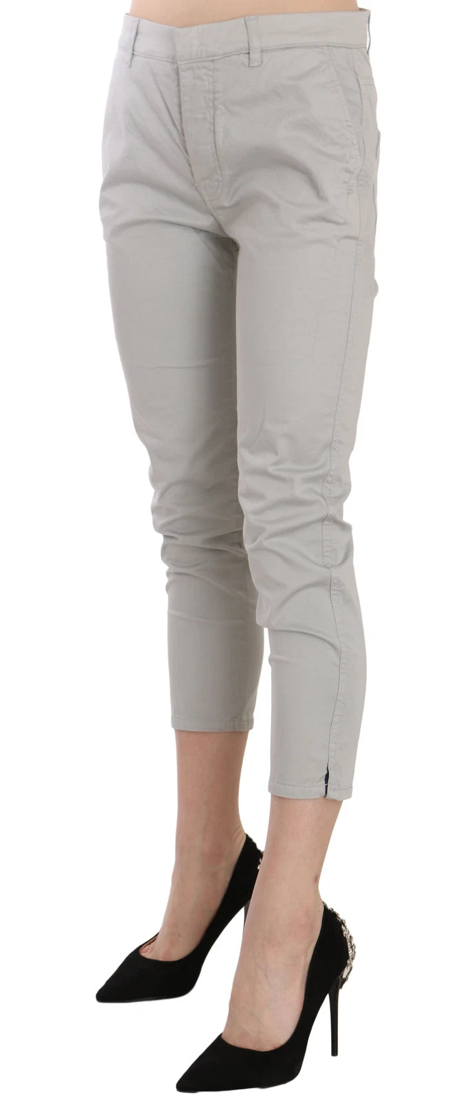 Jucca Cotton Gray High Waist Skinny Cropped Trousers Women's Pants