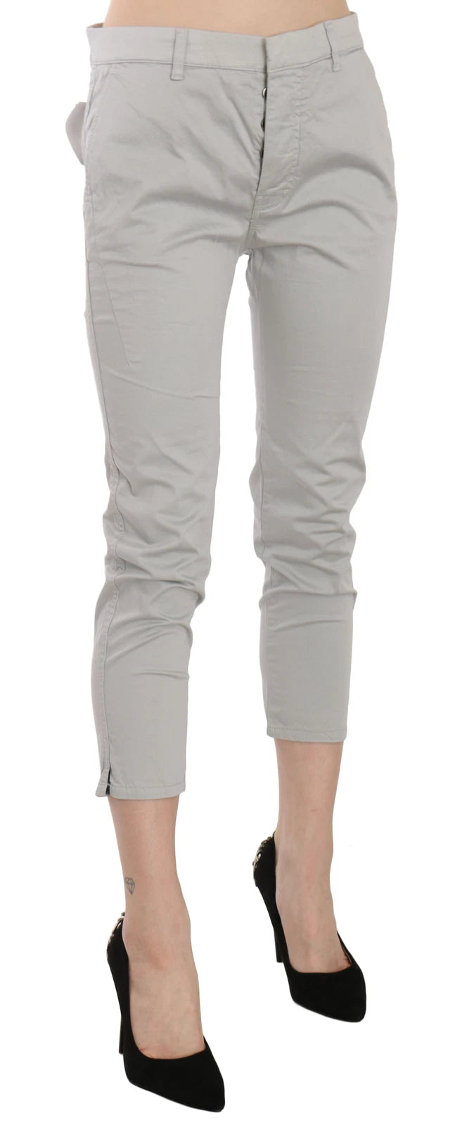 Jucca Cotton Gray High Waist Skinny Cropped Trousers Women's Pants