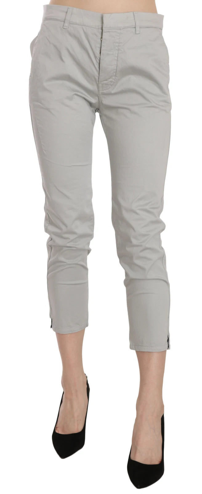Jucca Cotton Gray High Waist Skinny Cropped Trousers Women's Pants