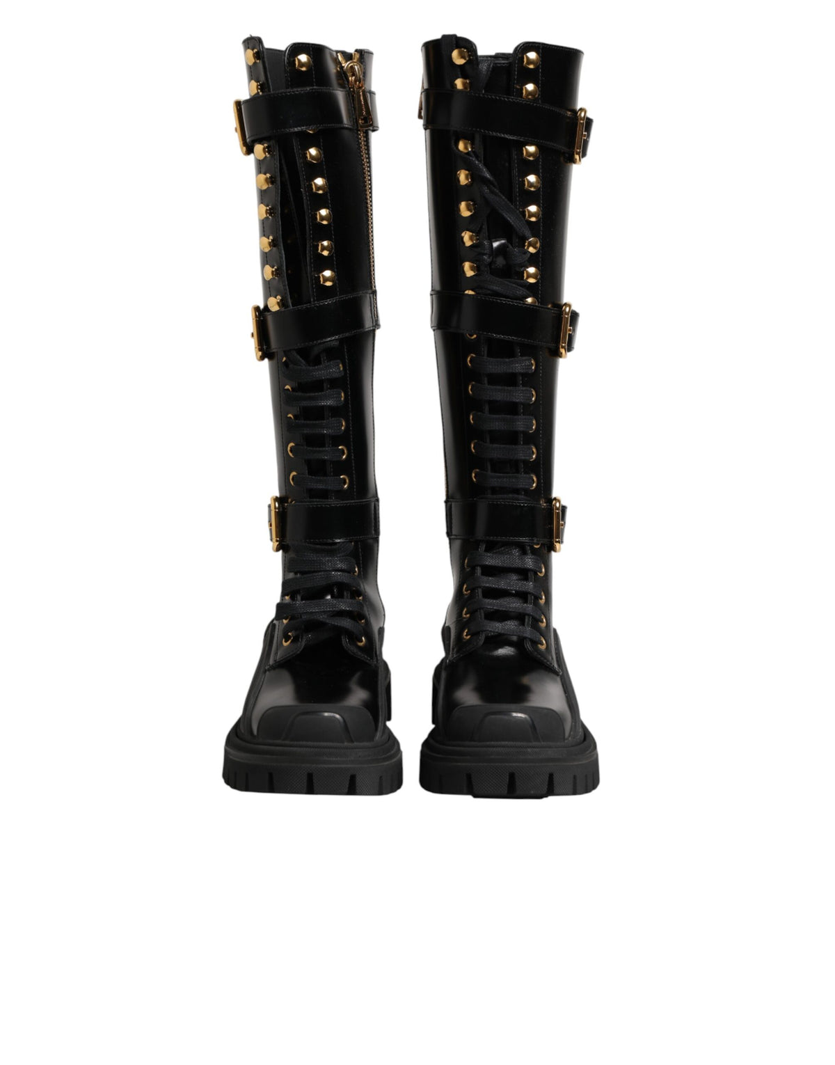 Dolce & Gabbana Black Buckle Embellished Knee High Boots Women's Shoes (Pre-Owned)