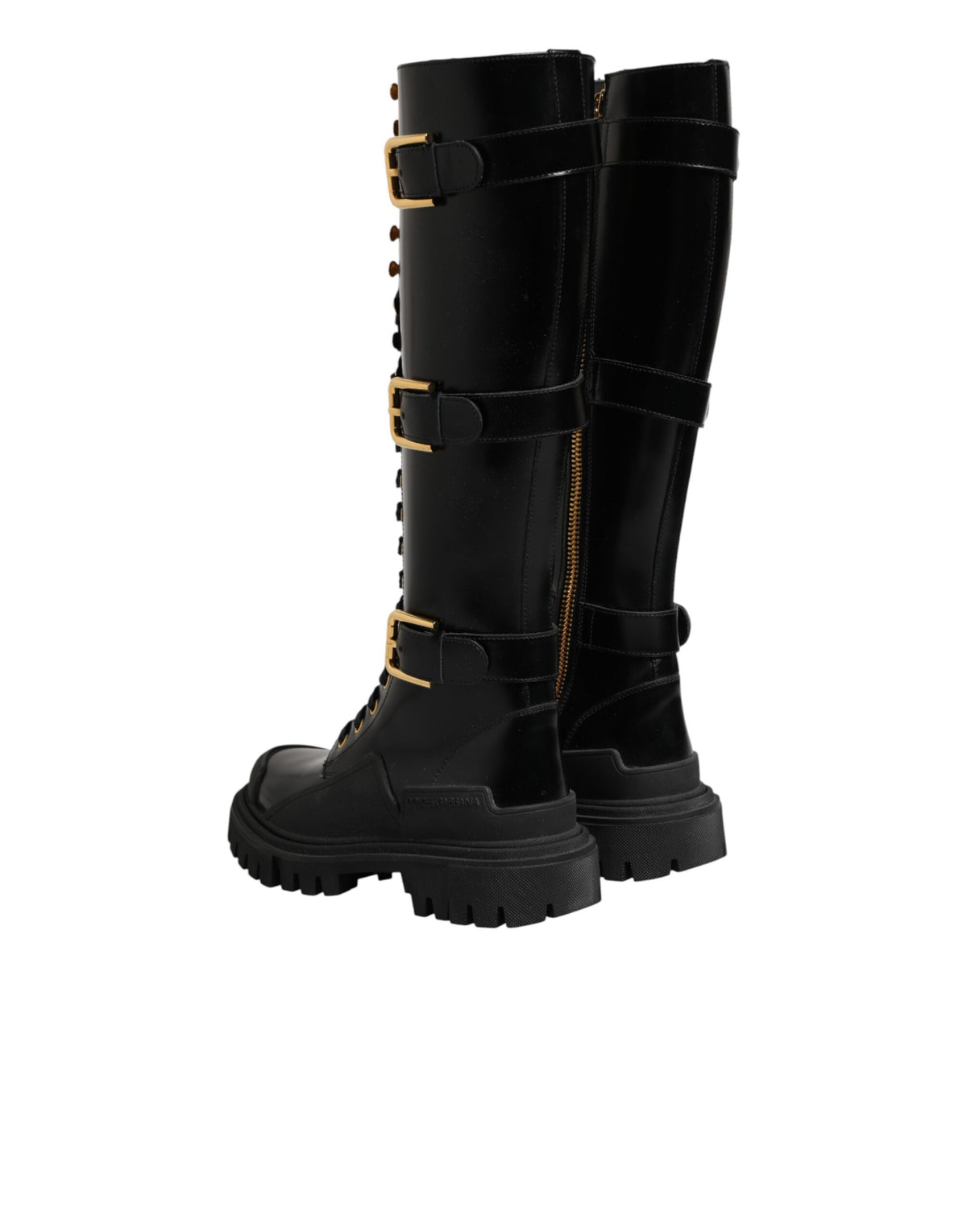 Dolce & Gabbana Black Buckle Embellished Knee High Boots Women's Shoes (Pre-Owned)