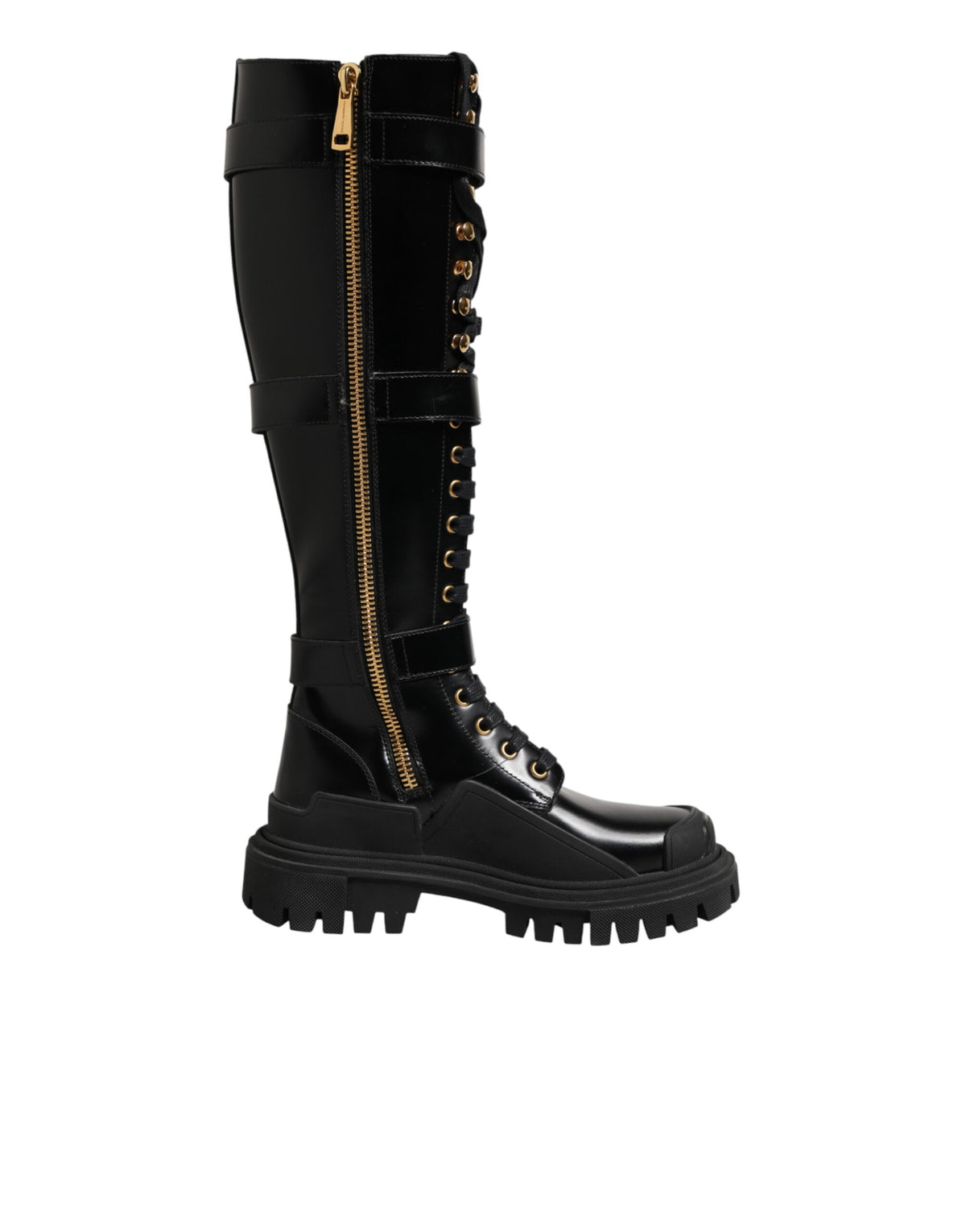 Dolce & Gabbana Black Buckle Embellished Knee High Boots Women's Shoes (Pre-Owned)