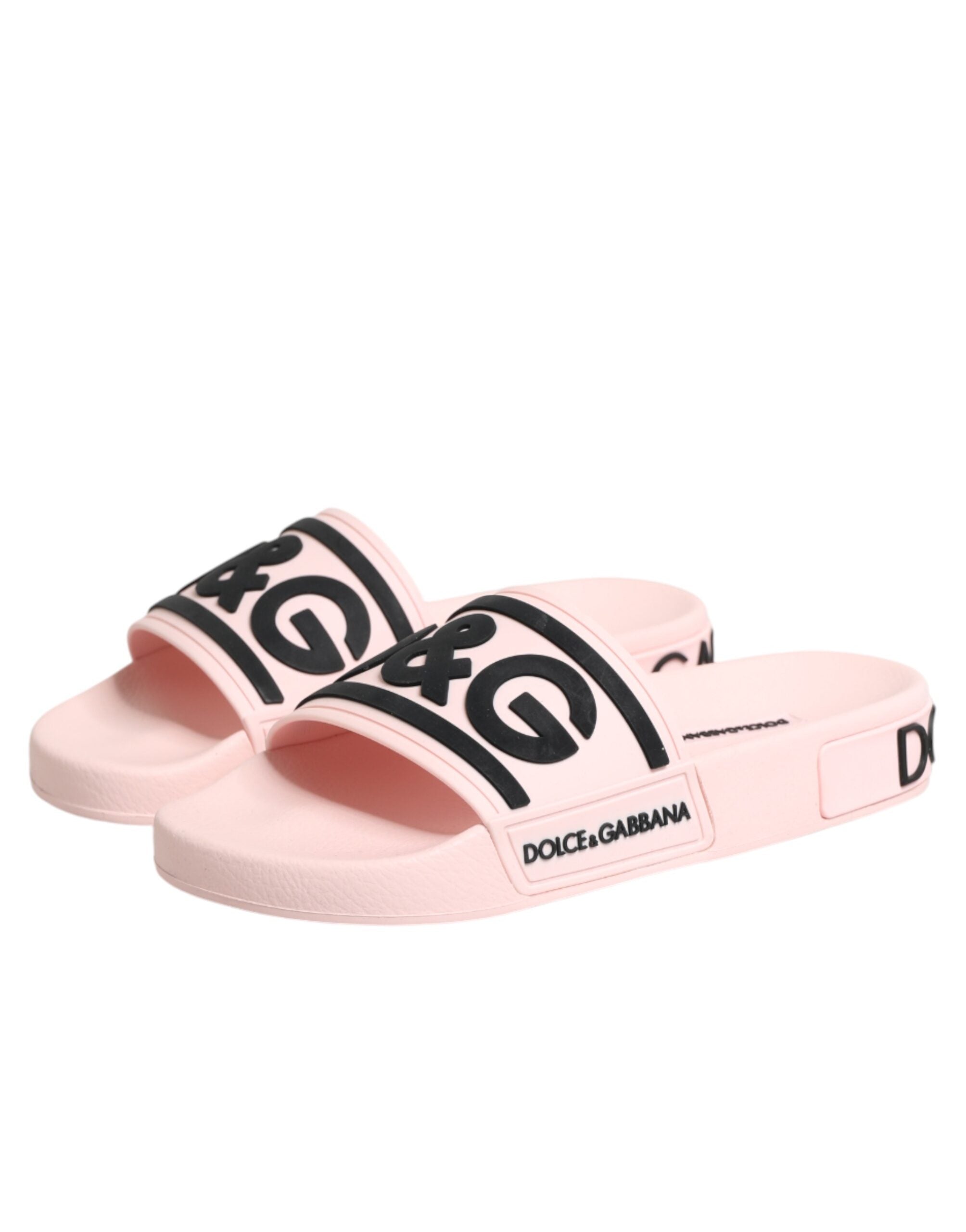 Dolce & Gabbana Pink Rubber Slides Sandals Beachwear Women's Shoes
