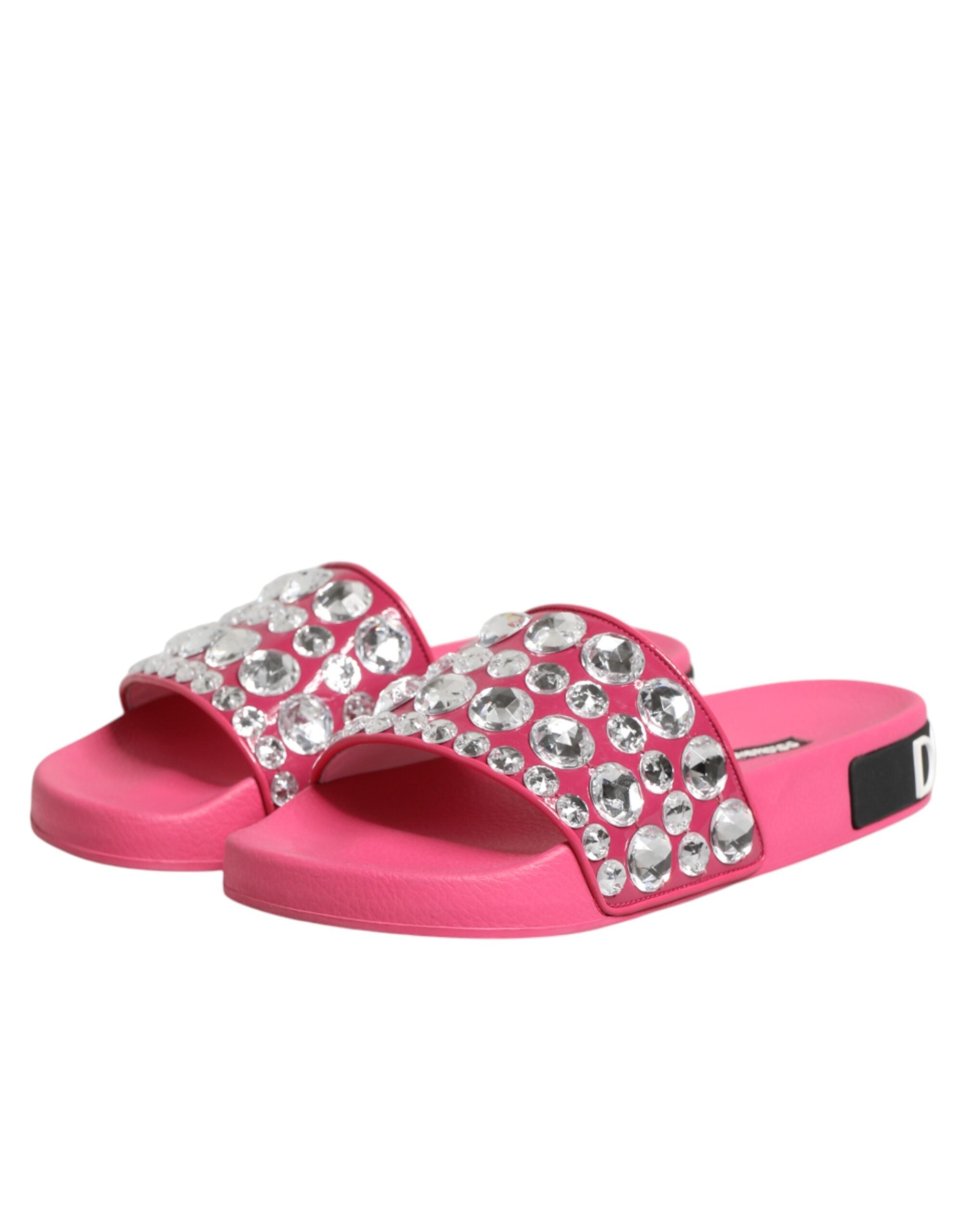 Dolce & Gabbana Pink Crystal Slides Sandals Beachwear Women's Shoes (Pre-Owned)