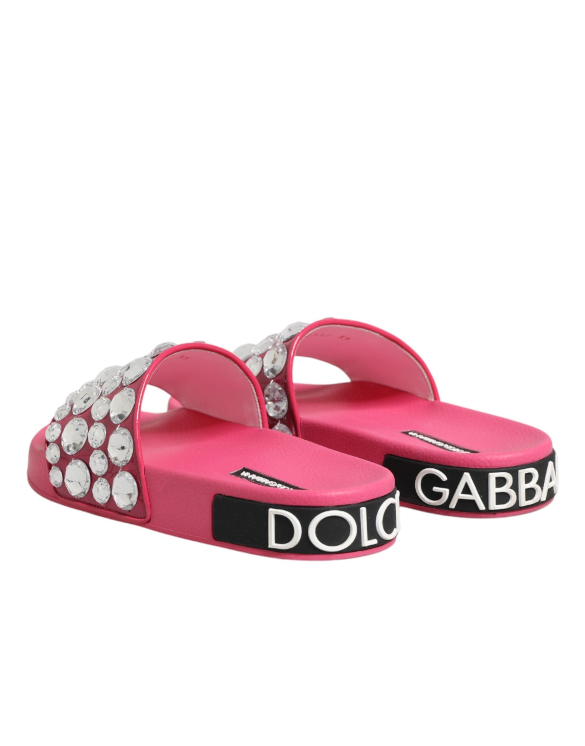 Dolce & Gabbana Pink Crystal Slides Sandals Beachwear Women's Shoes (Pre-Owned)