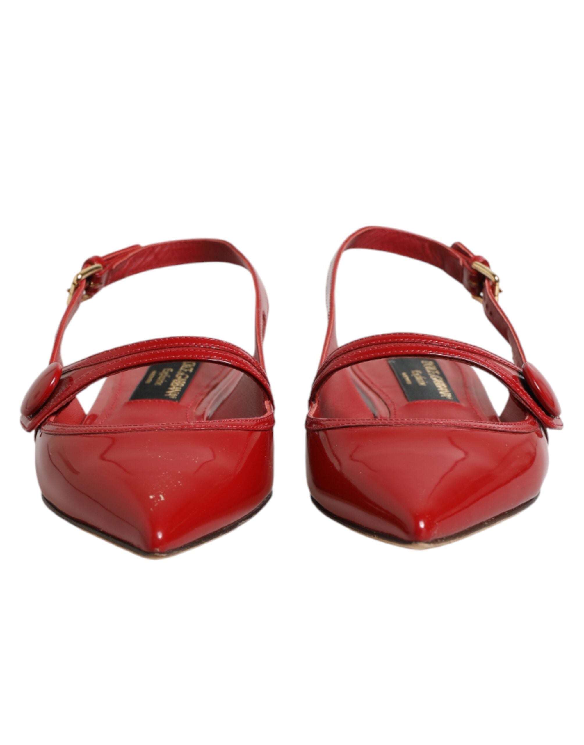 Dolce & Gabbana Red Leather Slingback Flats Sandals Women's Shoes