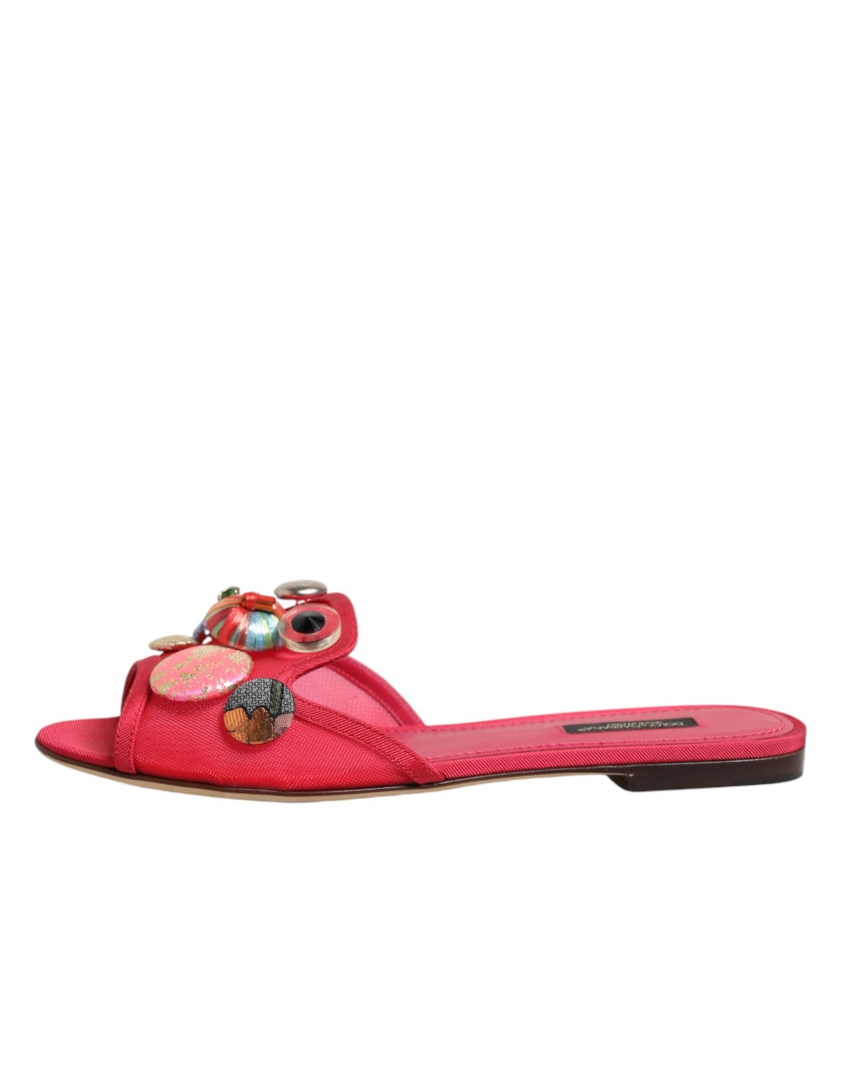 Dolce & Gabbana Red Embellished Flats Slip On Sandals Women's Shoes