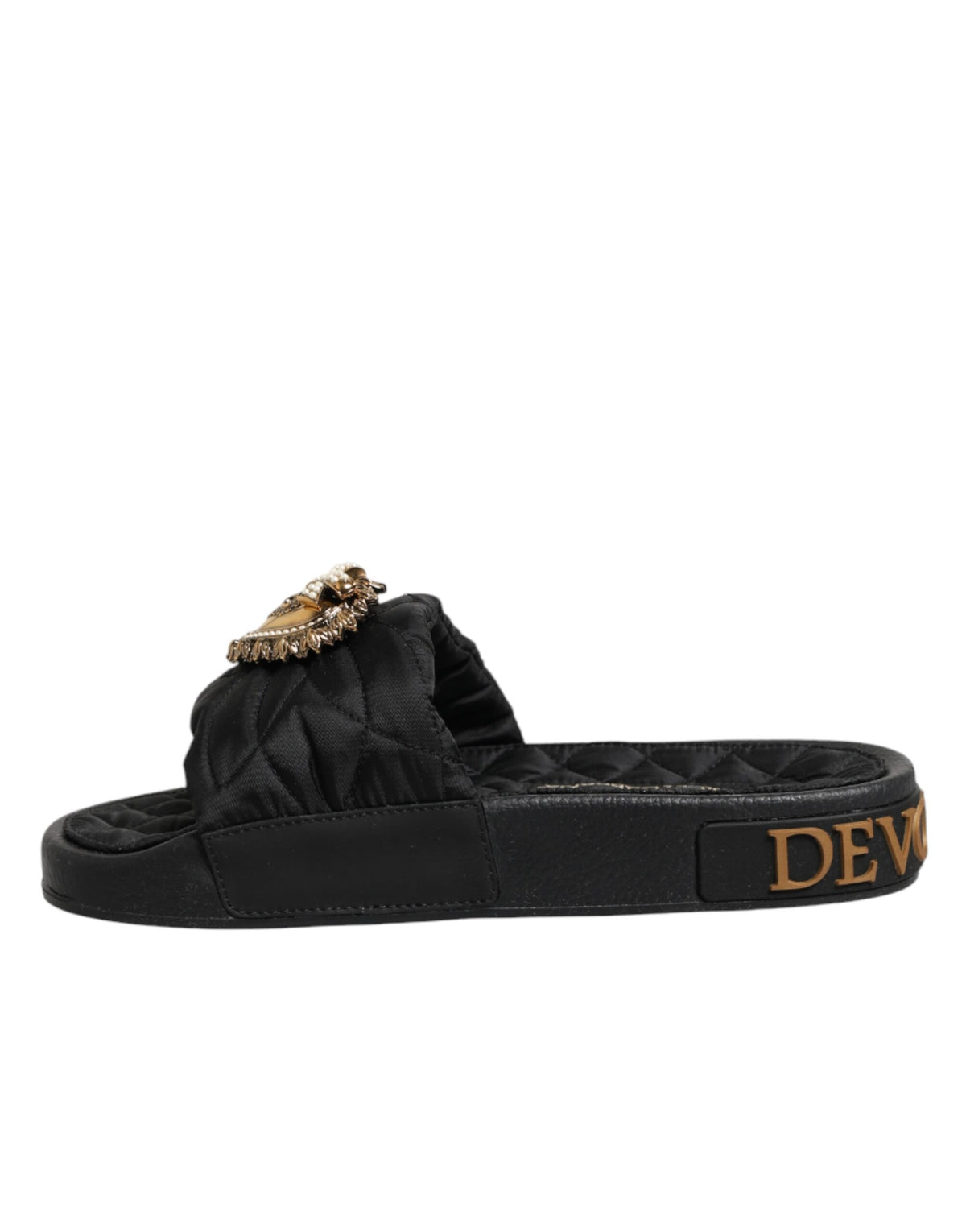 Dolce & Gabbana Black Devotion Matelassé Leather Slides Women's Shoes