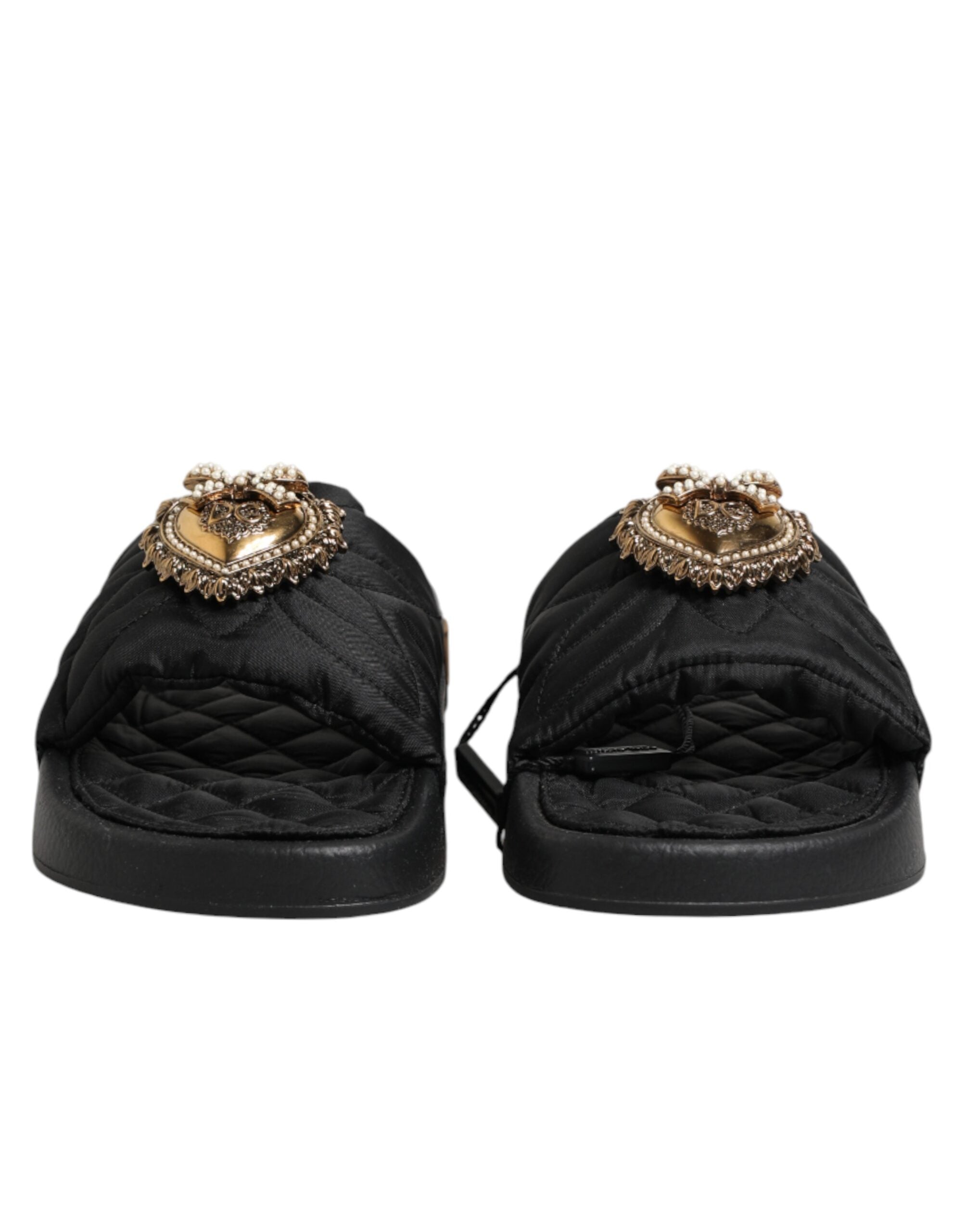 Dolce & Gabbana Black Devotion Matelassé Leather Slides Women's Shoes