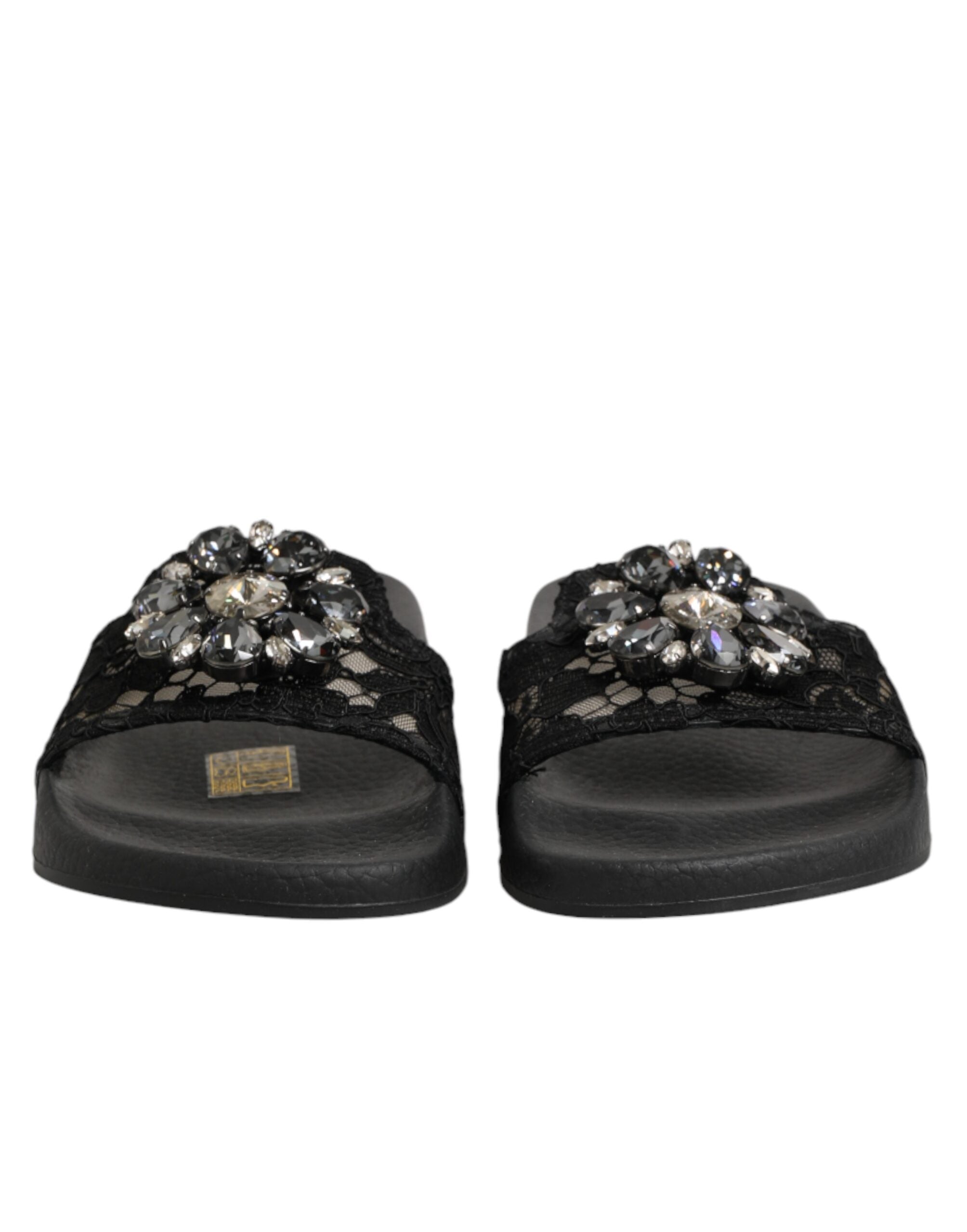 Dolce & Gabbana Black Devotion Matelassé Leather Slides Women's Shoes