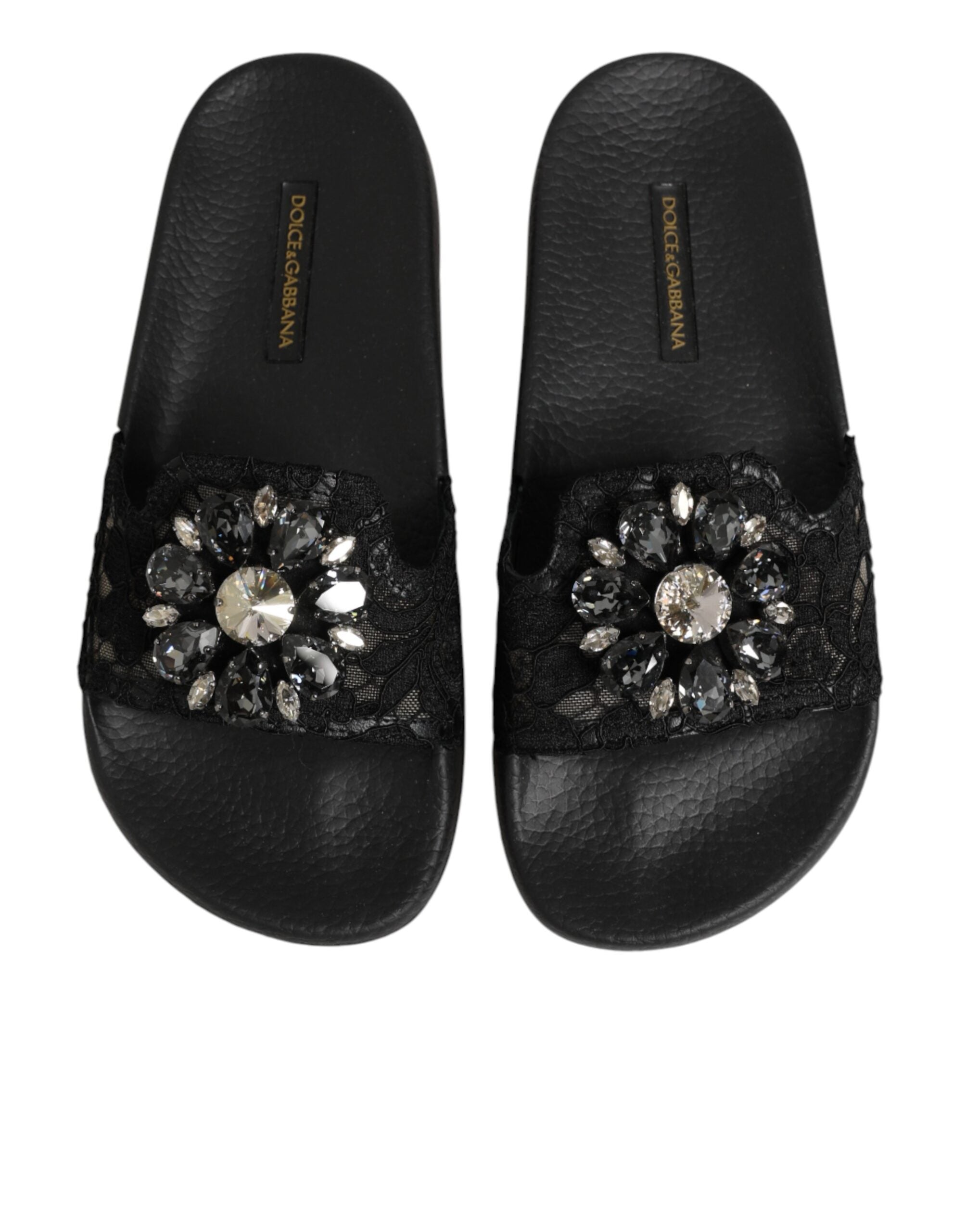 Dolce & Gabbana Black Devotion Matelassé Leather Slides Women's Shoes