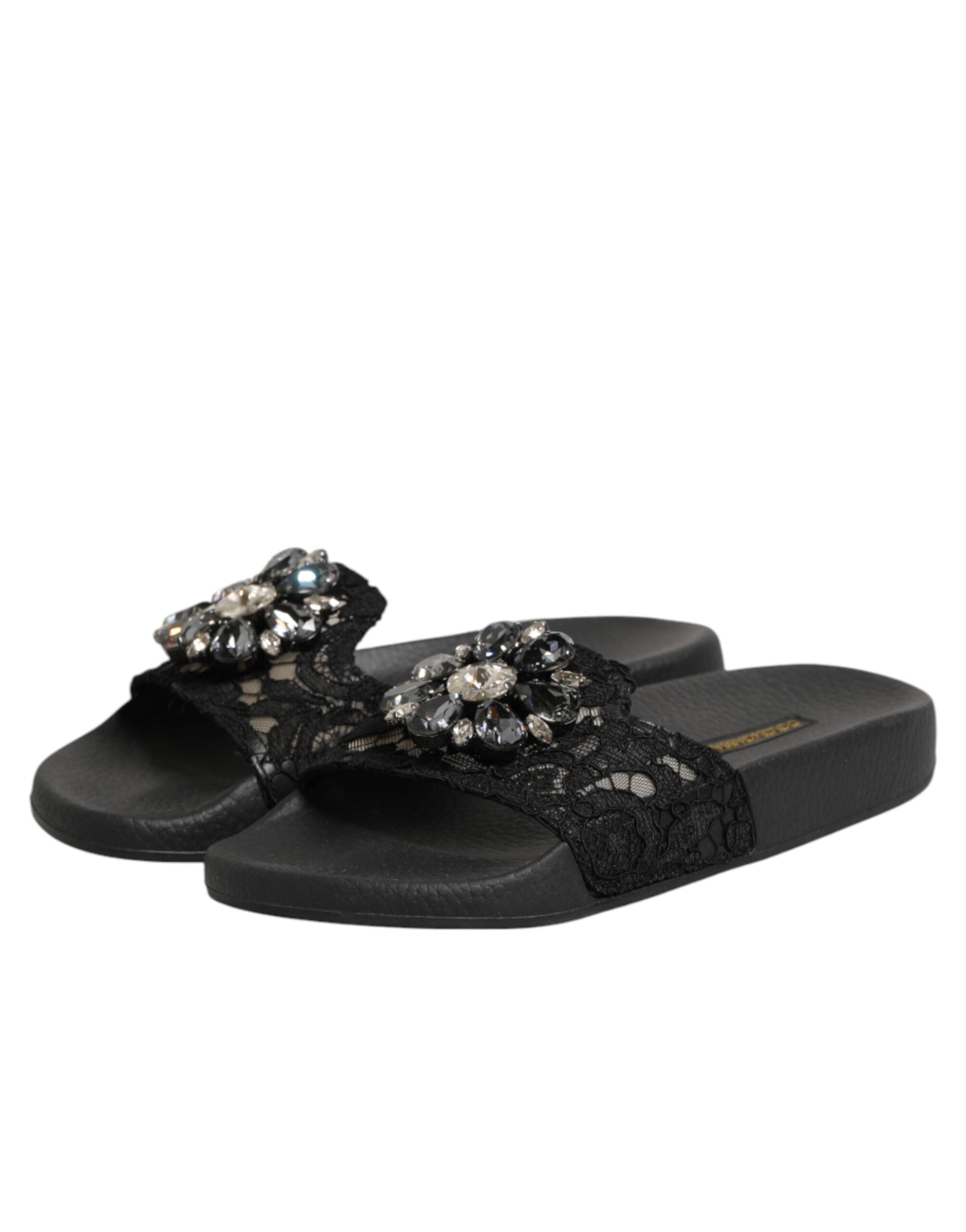 Dolce & Gabbana Black Devotion Matelassé Leather Slides Women's Shoes
