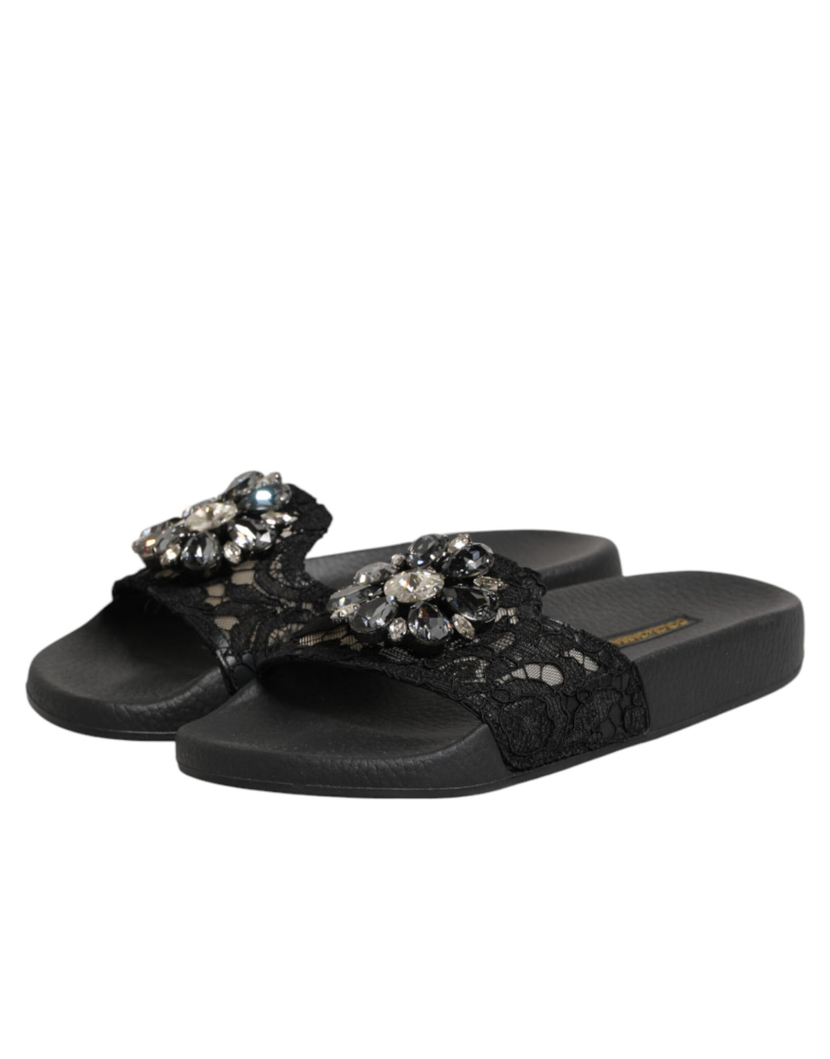 Dolce & Gabbana Black Devotion Matelassé Leather Slides Women's Shoes
