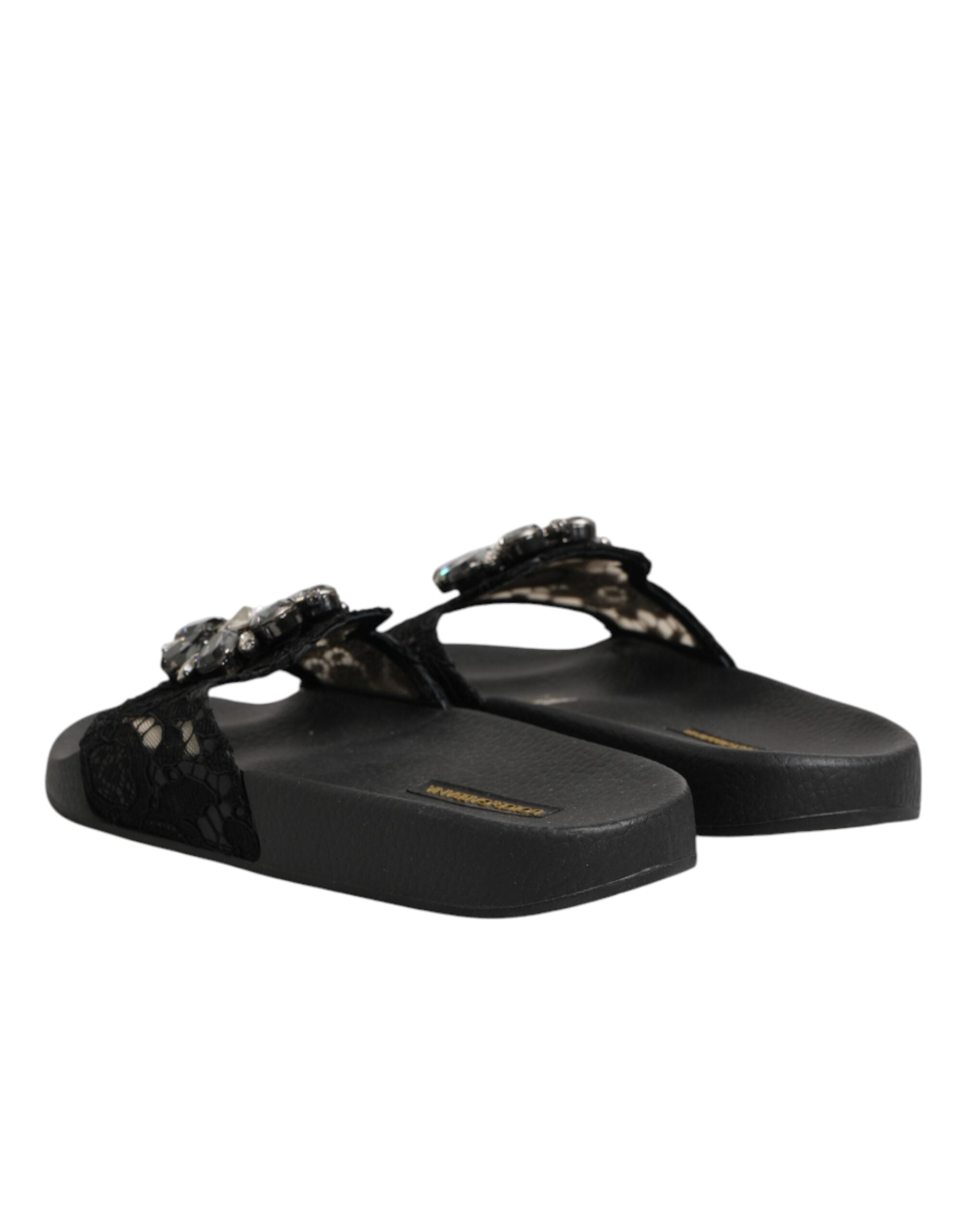 Dolce & Gabbana Black Devotion Matelassé Leather Slides Women's Shoes