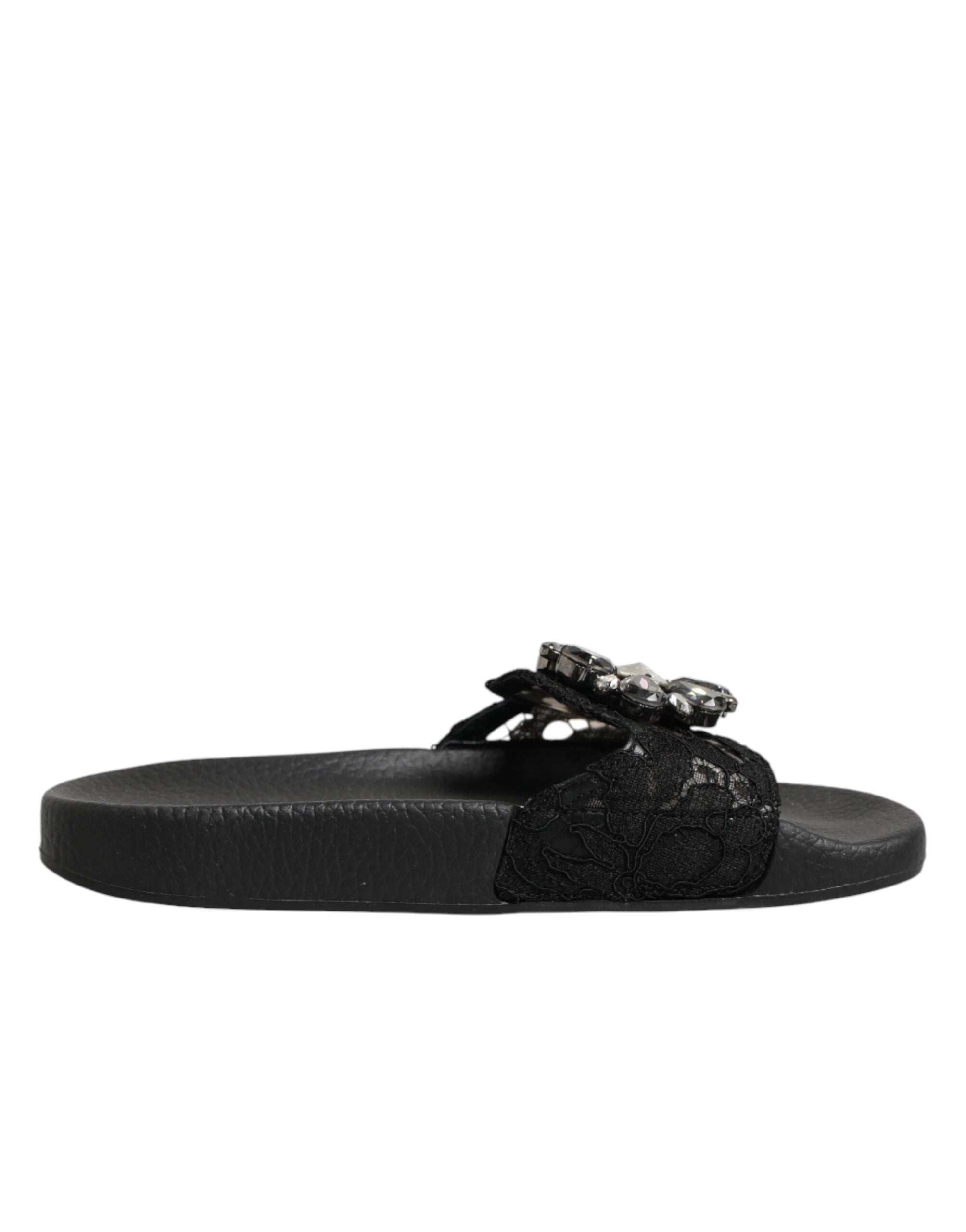 Dolce & Gabbana Black Devotion Matelassé Leather Slides Women's Shoes