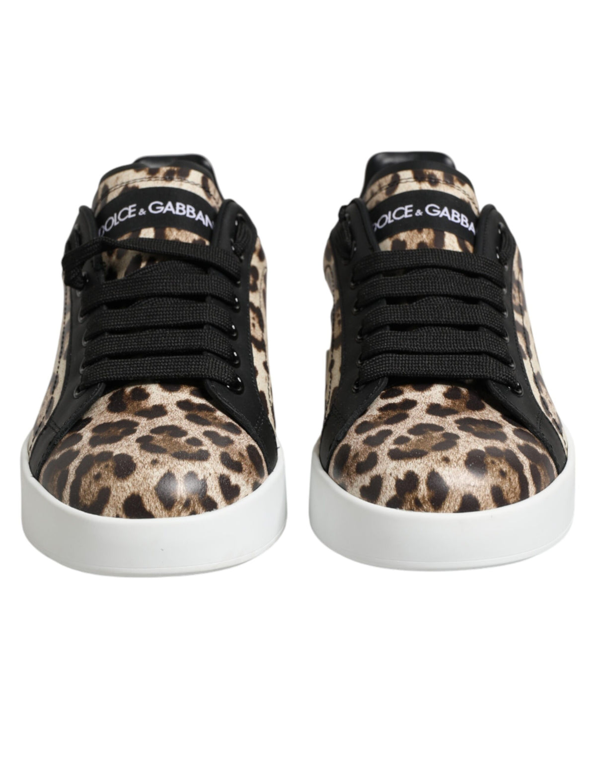 Dolce & Gabbana Brown Leather Leopard Low Top Sneakers Women's Shoes