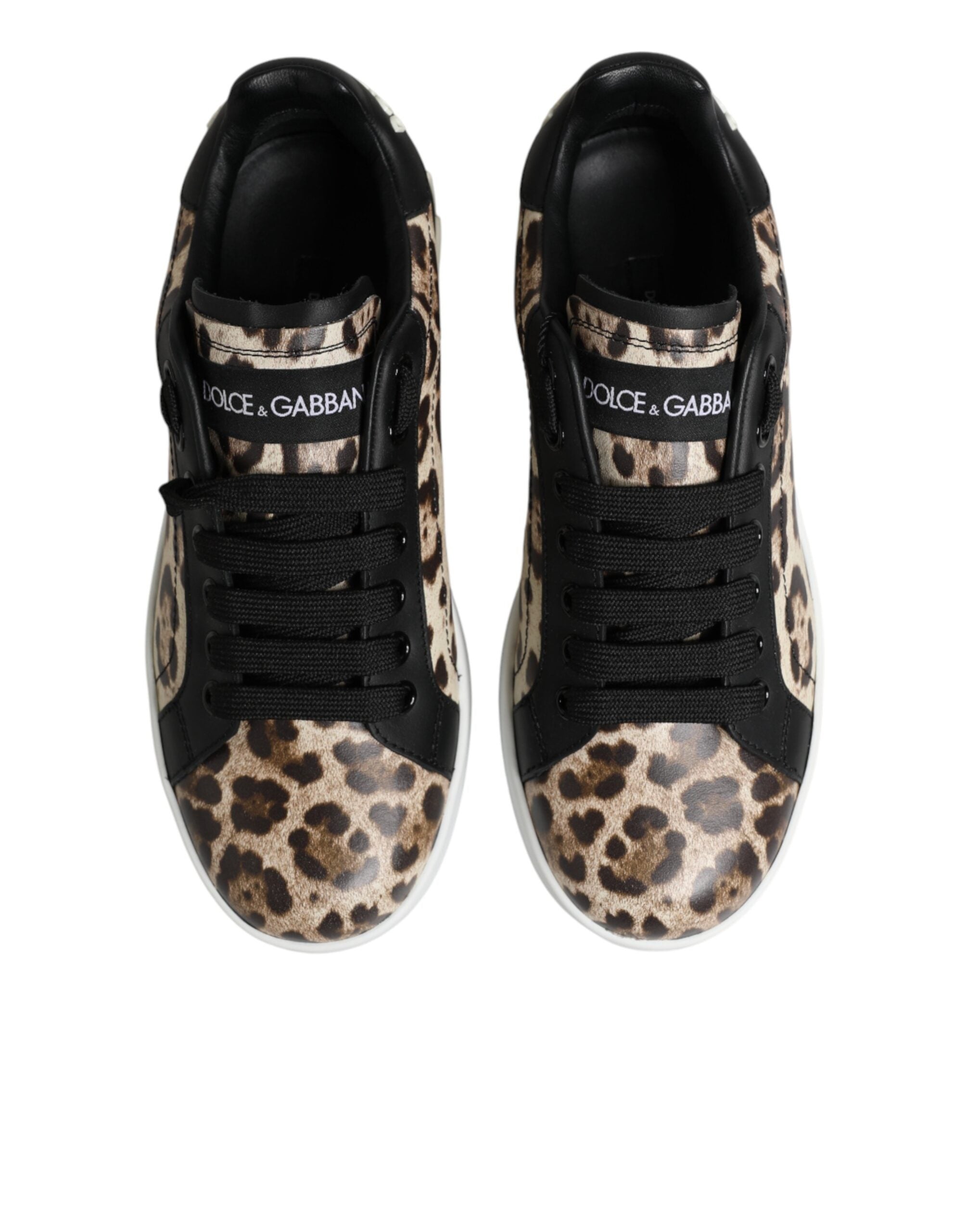 Dolce & Gabbana Brown Leather Leopard Low Top Sneakers Women's Shoes