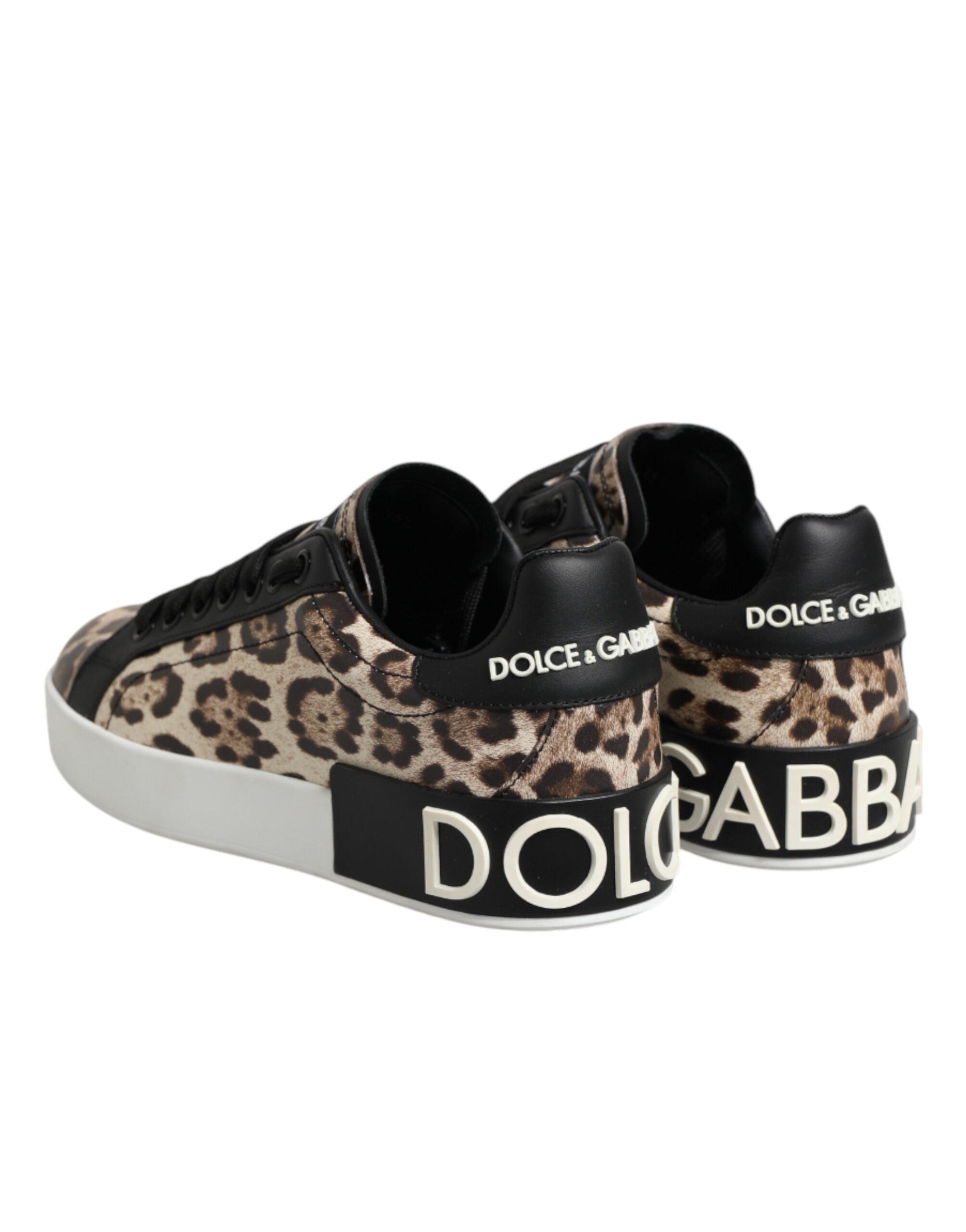 Dolce & Gabbana Brown Leather Leopard Low Top Sneakers Women's Shoes