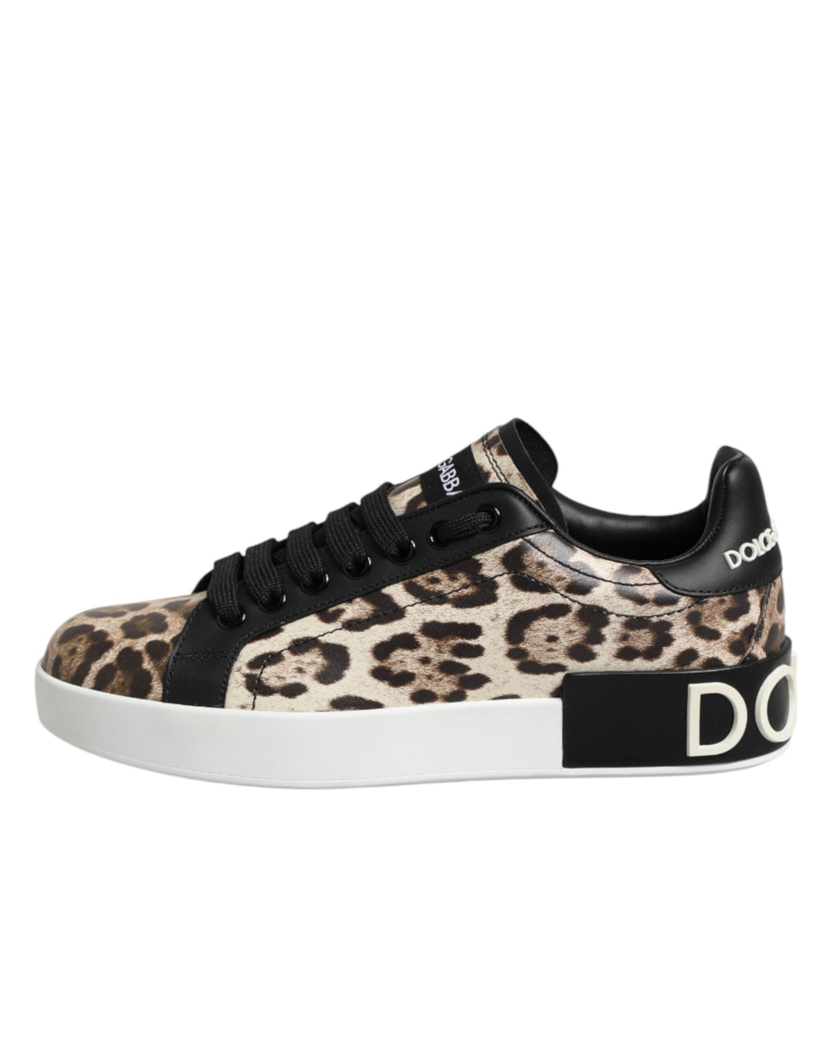Dolce & Gabbana Brown Leather Leopard Low Top Sneakers Women's Shoes