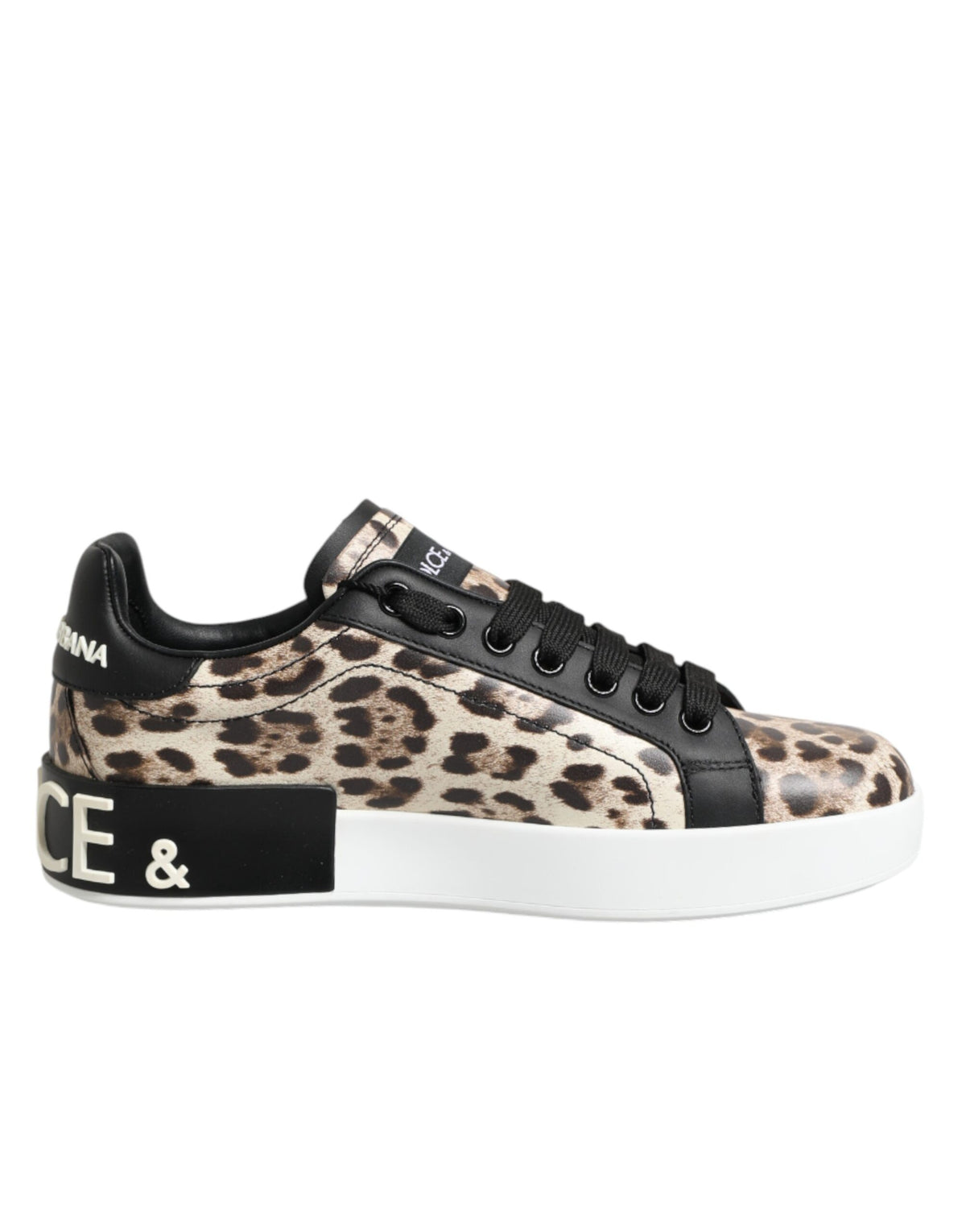 Dolce & Gabbana Brown Leather Leopard Low Top Sneakers Women's Shoes