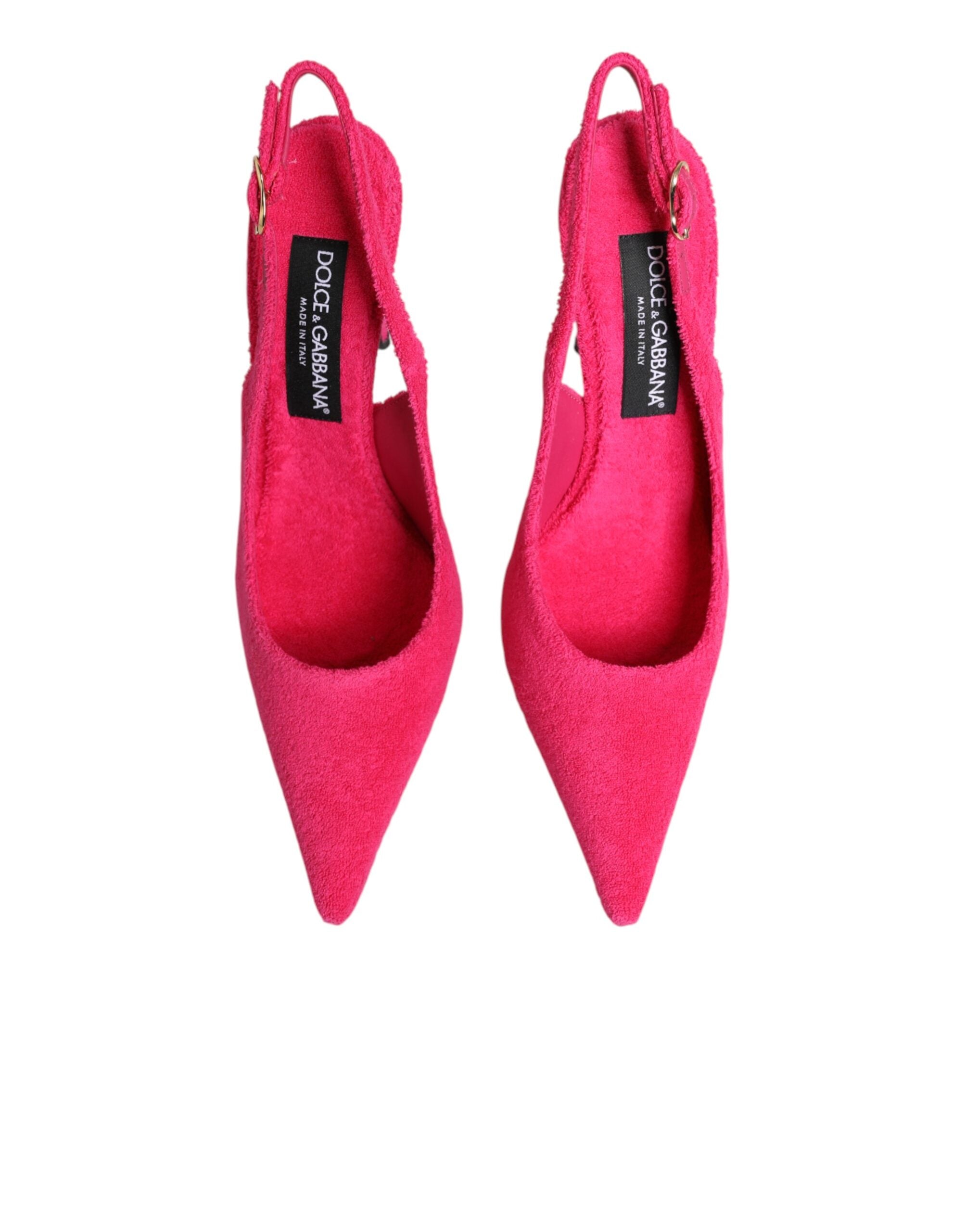 Dolce & Gabbana Pink Terry Cloth High Heels Slingback Women's Shoes
