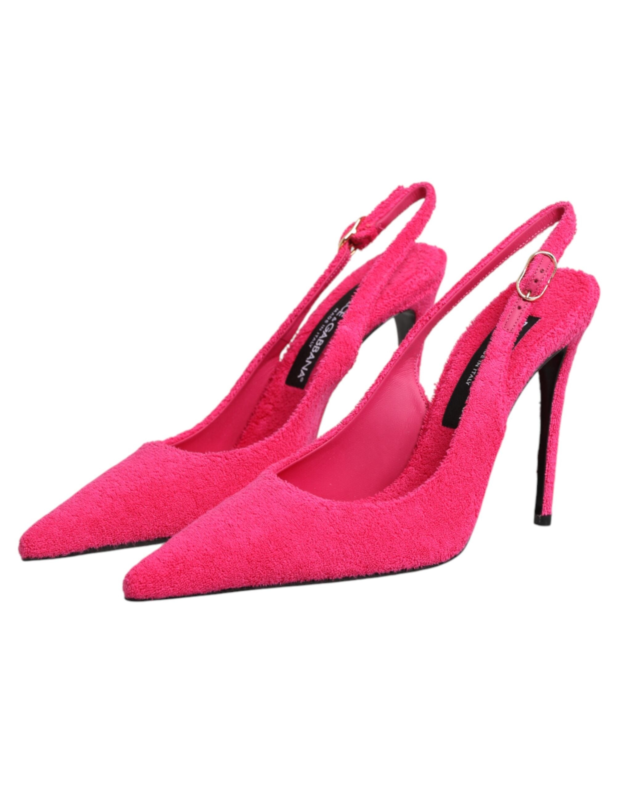 Dolce & Gabbana Pink Terry Cloth High Heels Slingback Women's Shoes