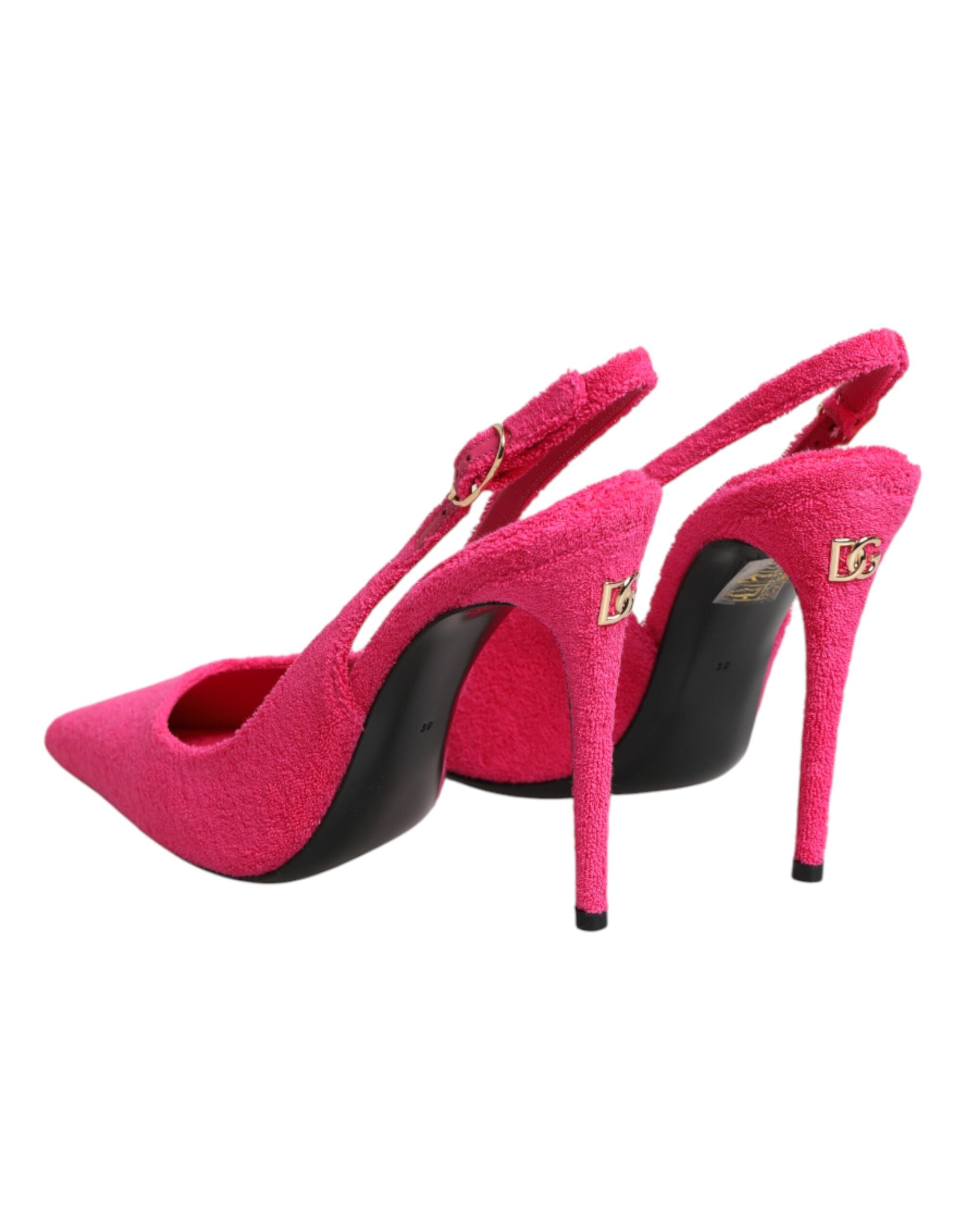 Dolce & Gabbana Pink Terry Cloth High Heels Slingback Women's Shoes