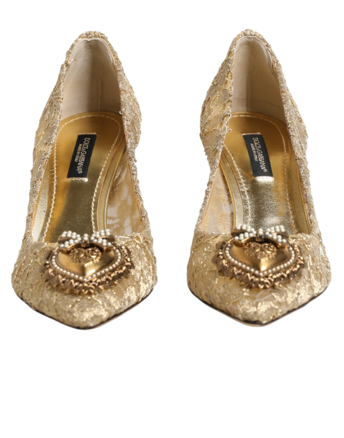 Dolce & Gabbana Gold Taormina Lace DEVOTION Pumps Women's Shoes