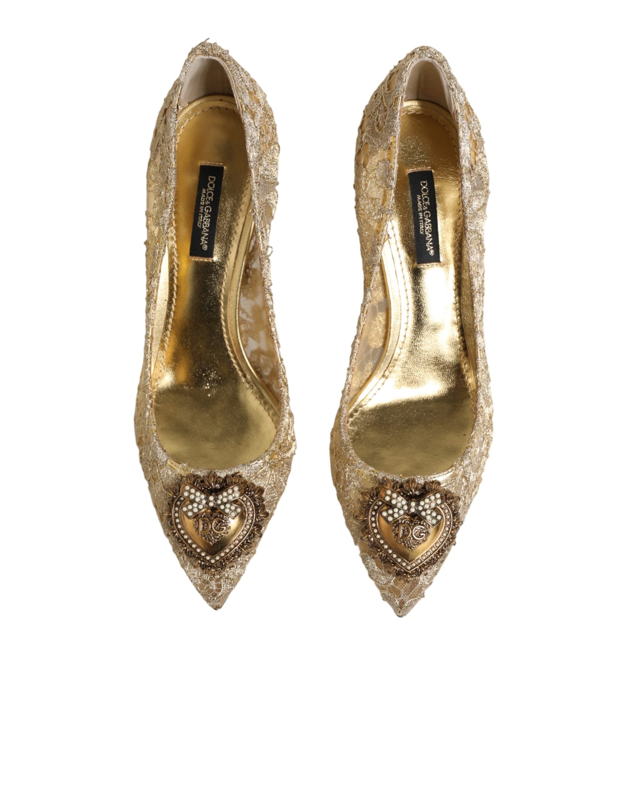 Dolce & Gabbana Gold Taormina Lace DEVOTION Pumps Women's Shoes