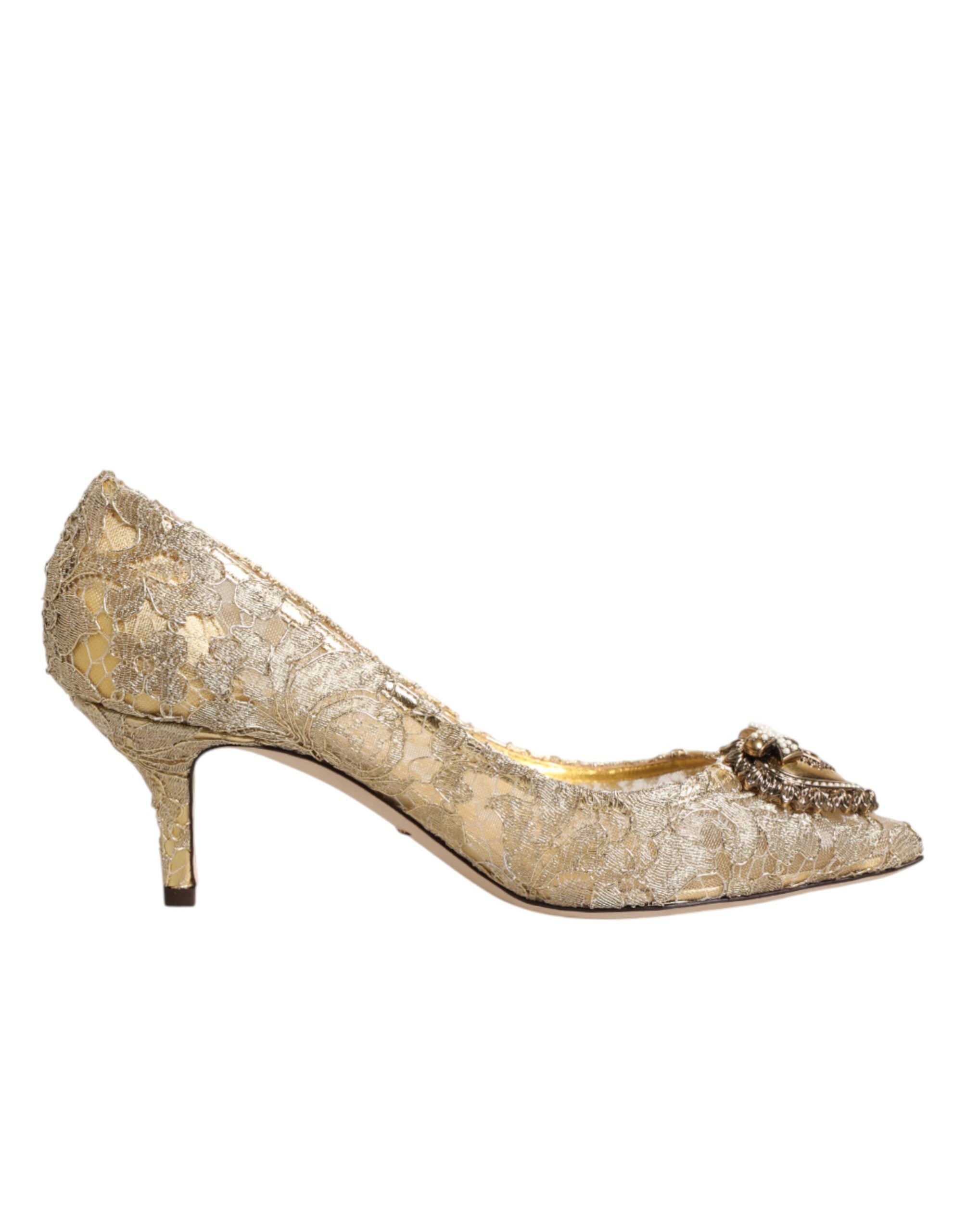 Dolce & Gabbana Gold Taormina Lace DEVOTION Pumps Women's Shoes