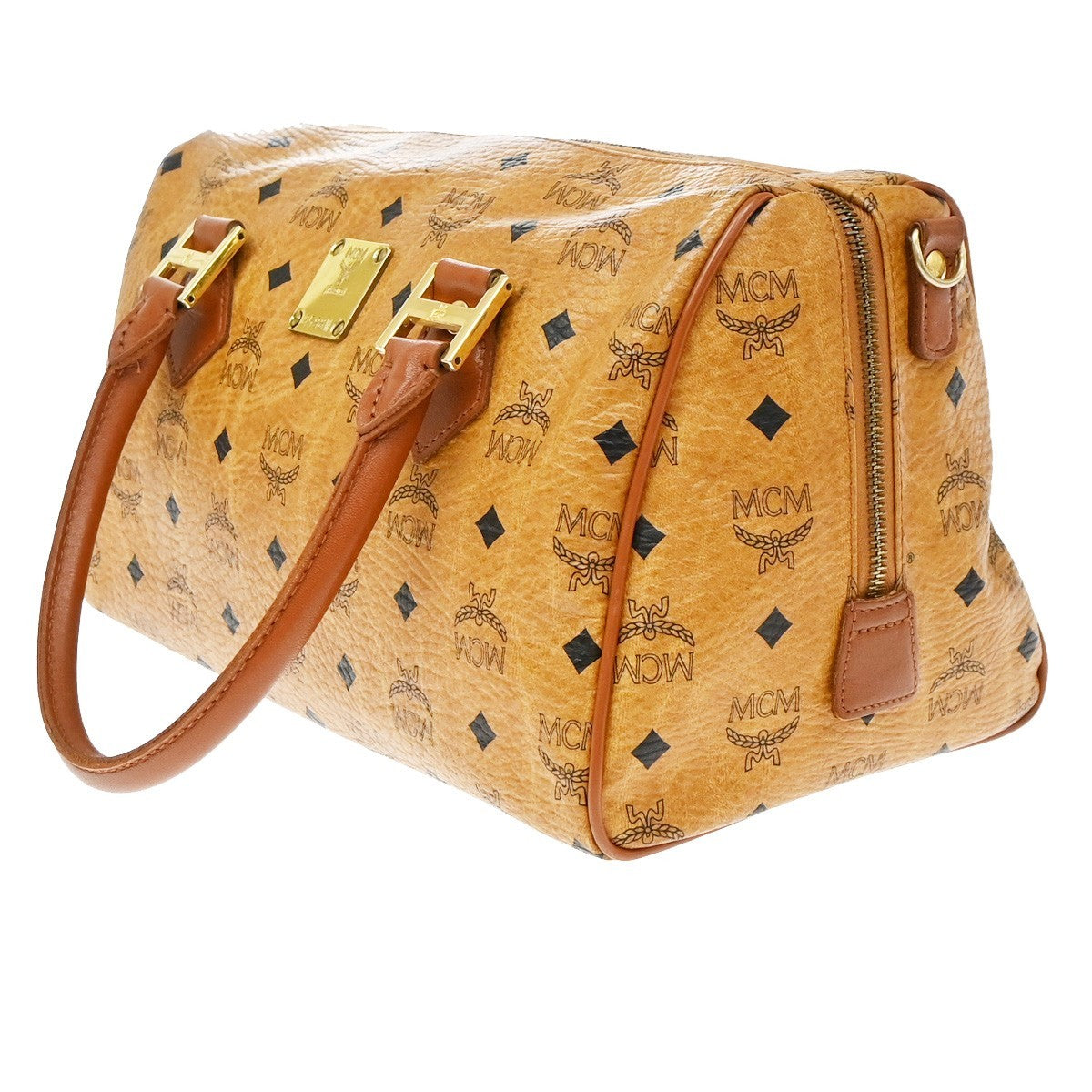 MCM Visetos Logogramme Canvas And Leather Brown Leather Handbag (Pre-Owned)