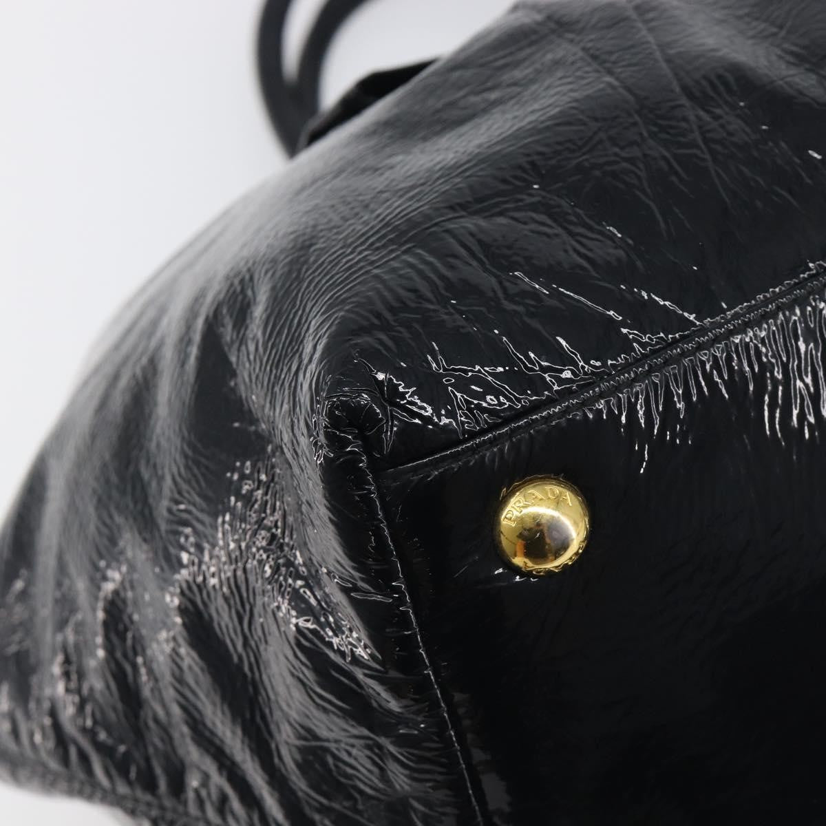 Prada Bow Top Handle Patent Leather Black Patent_Leather Handbag (Pre-Owned)