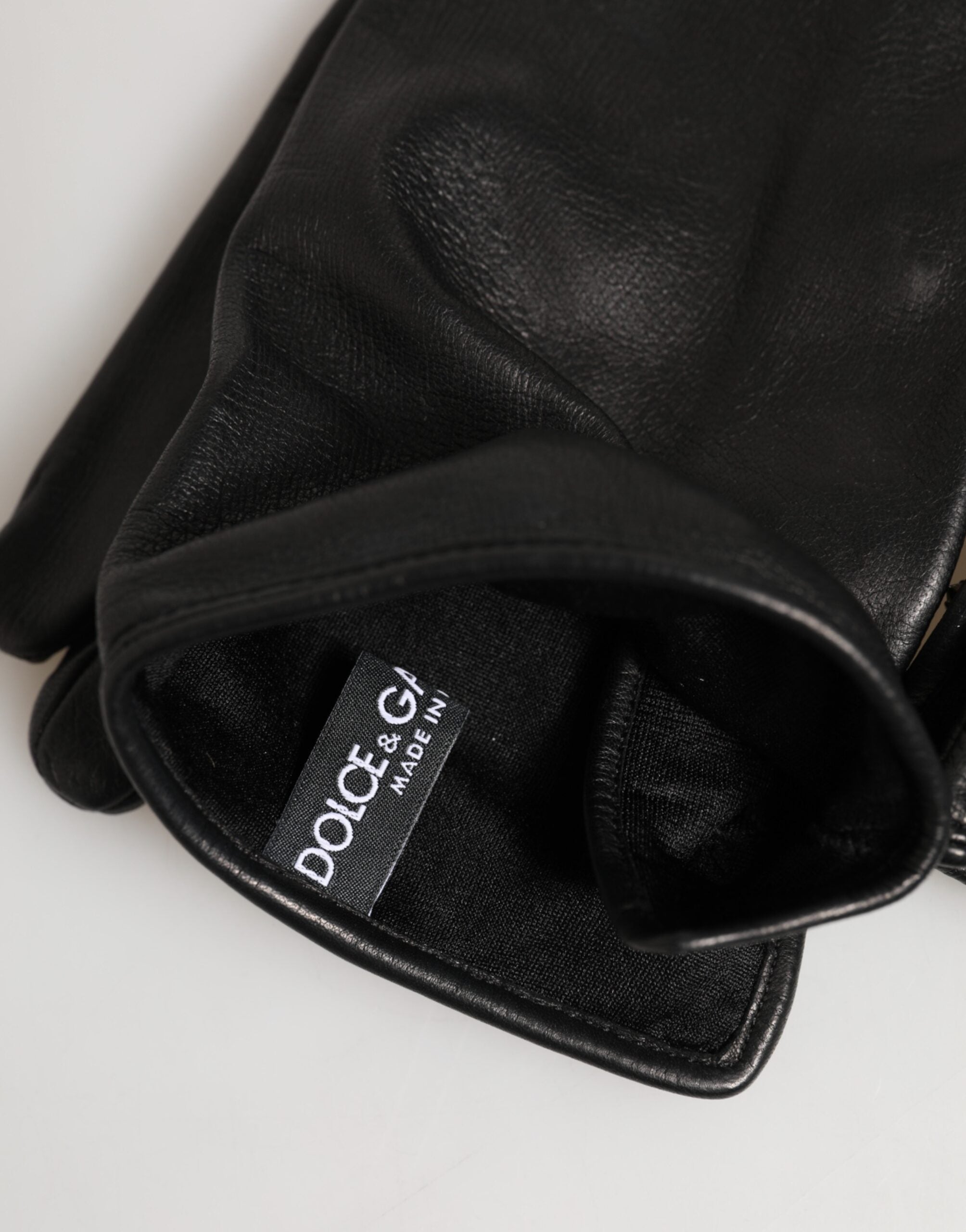 Dolce & Gabbana Black Leather Embellished Long Mitten Women's Gloves (Pre-Owned)
