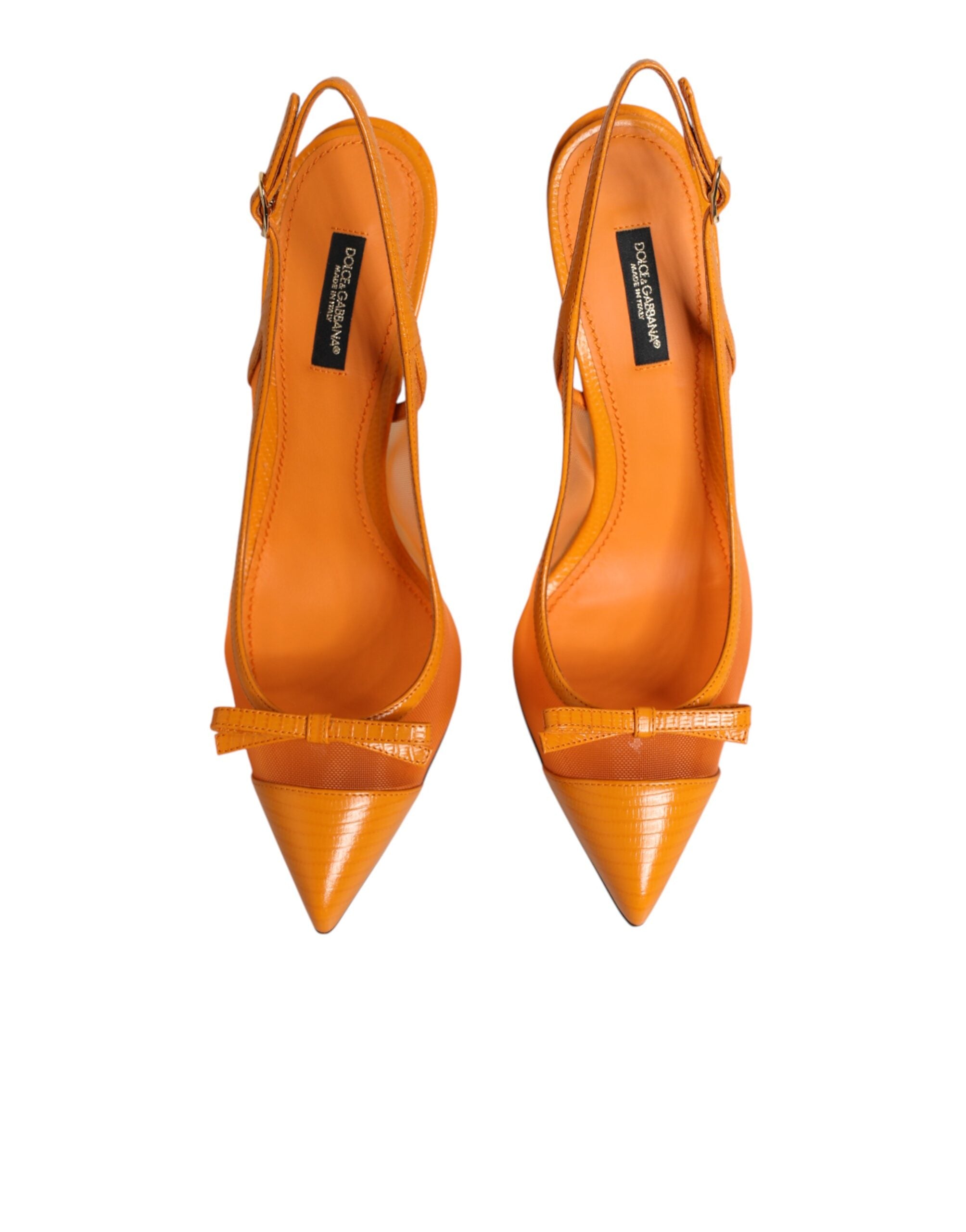 Dolce & Gabbana Orange Leather Mesh Heels Slingback Women's Shoes