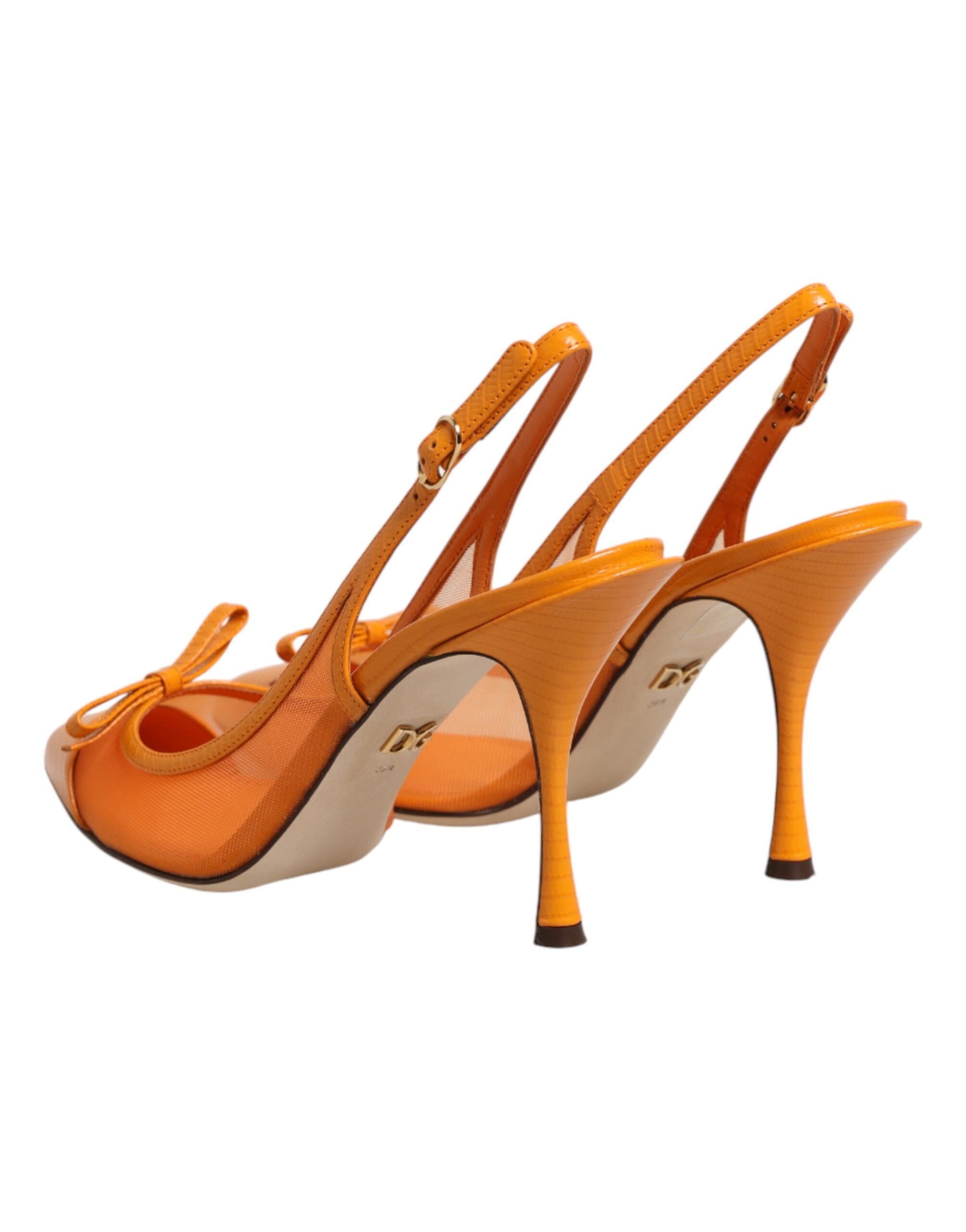 Dolce & Gabbana Orange Leather Mesh Heels Slingback Women's Shoes